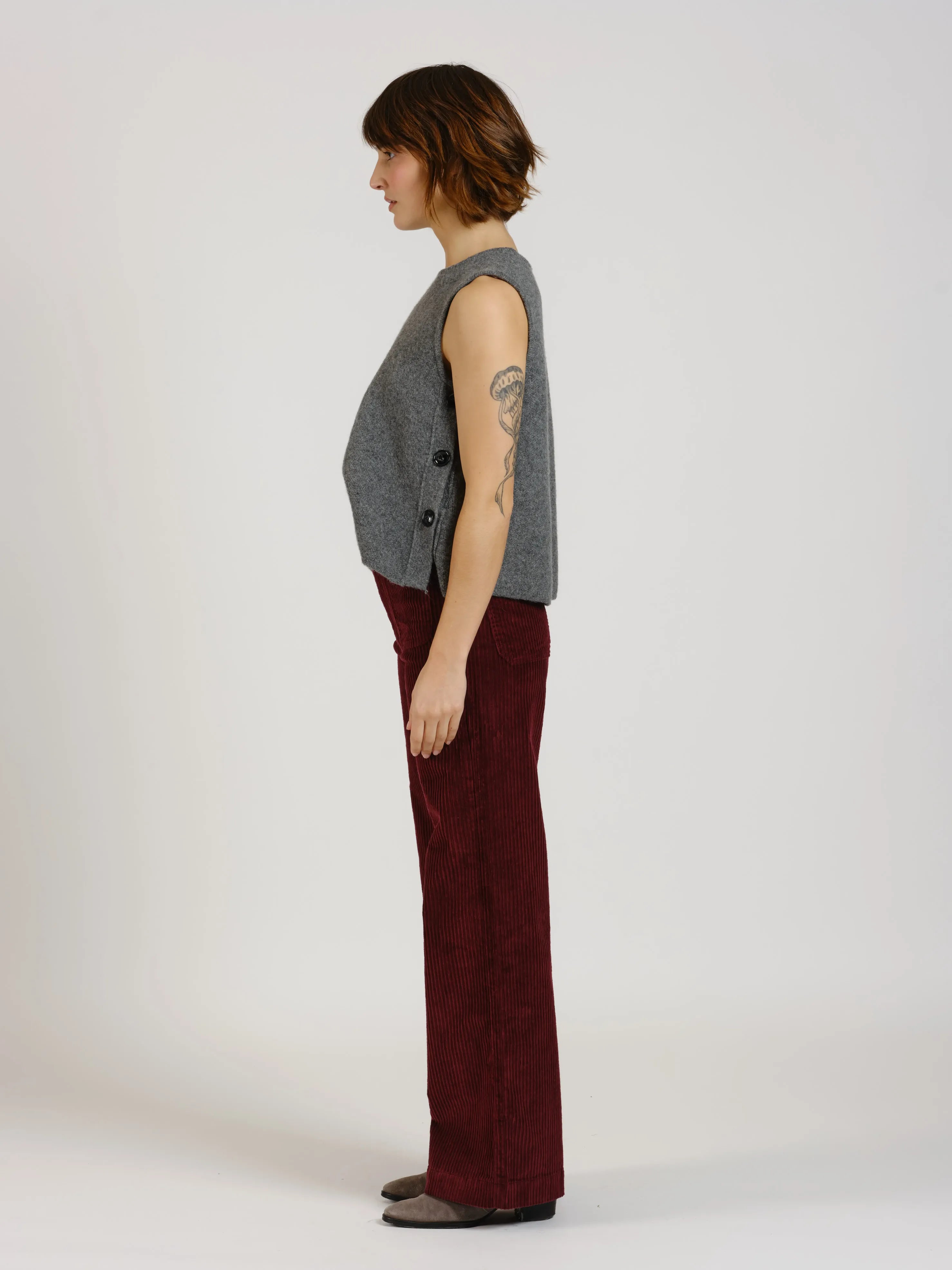 Pantalon évasé taille haute en velours FAUVE