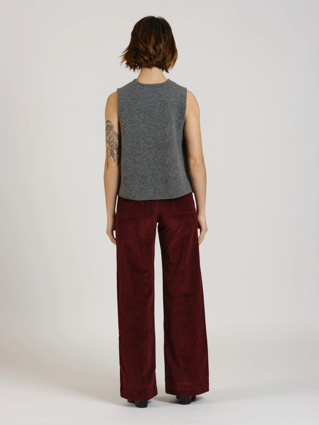 Pantalon évasé taille haute en velours FAUVE