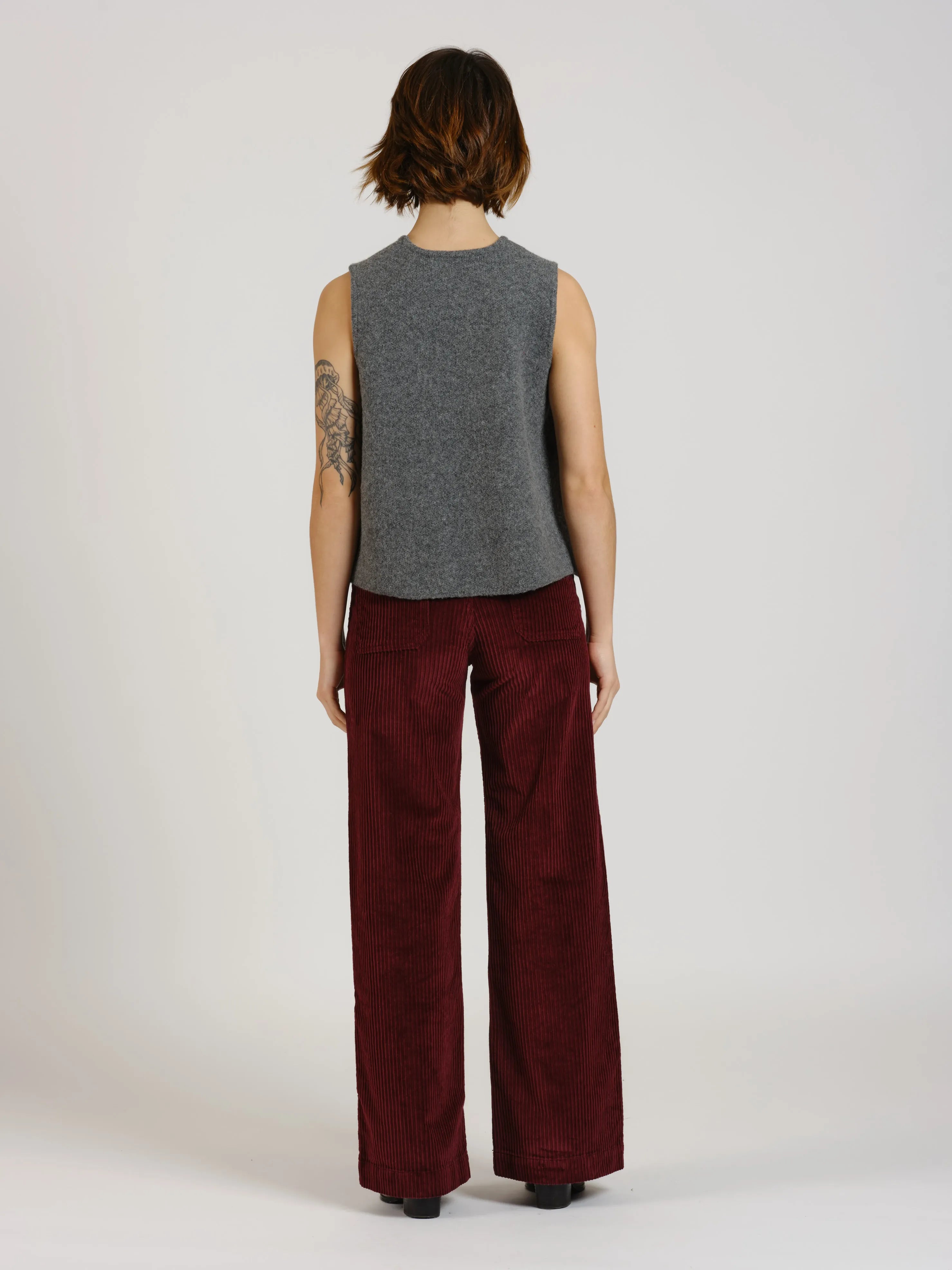 Pantalon évasé taille haute en velours FAUVE