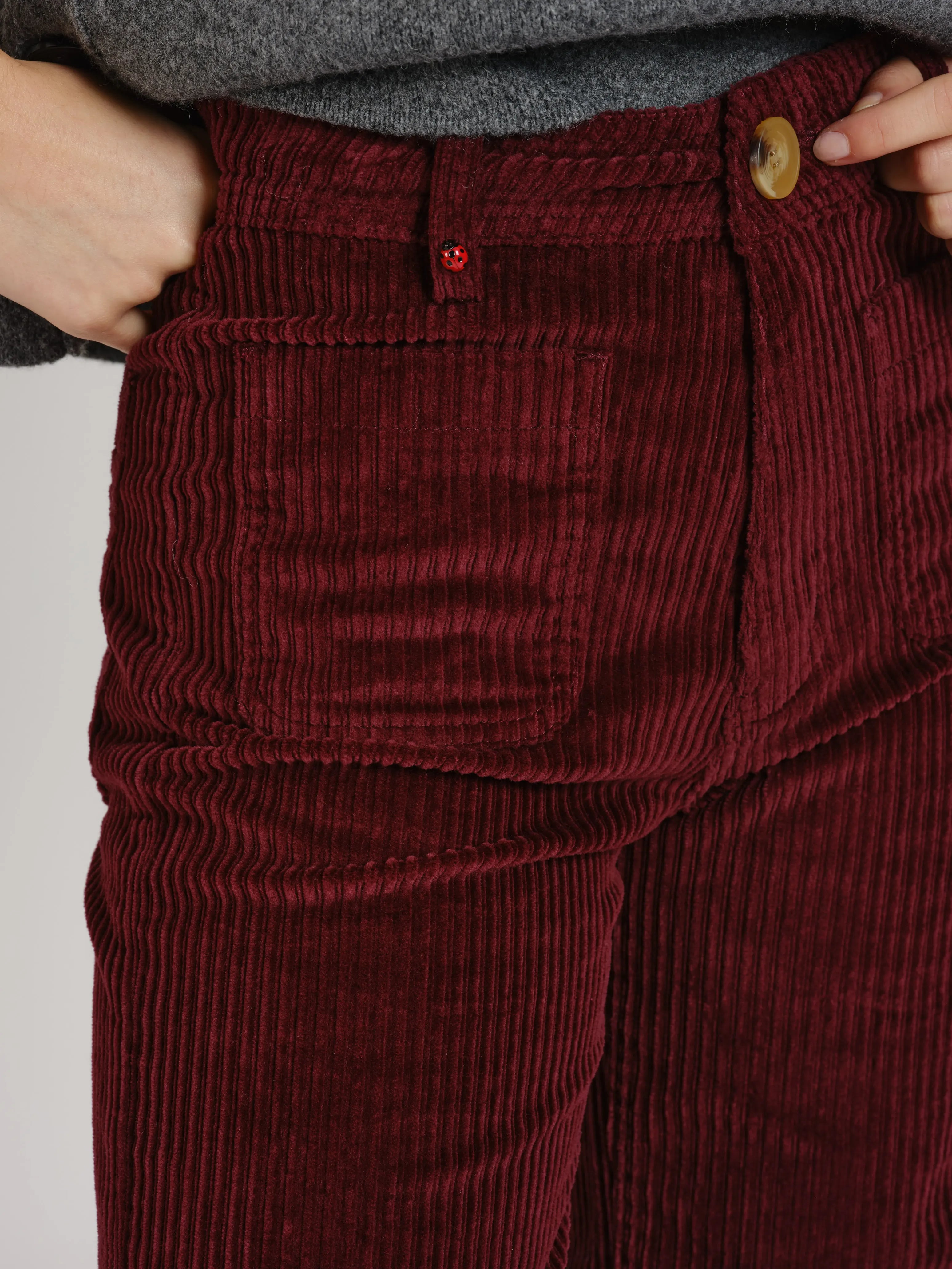Pantalon évasé taille haute en velours FAUVE