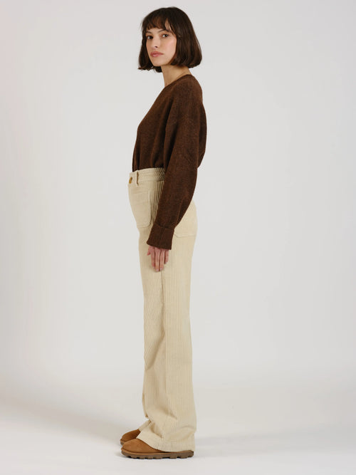 Pantalon évasé taille haute en velours FAUVE