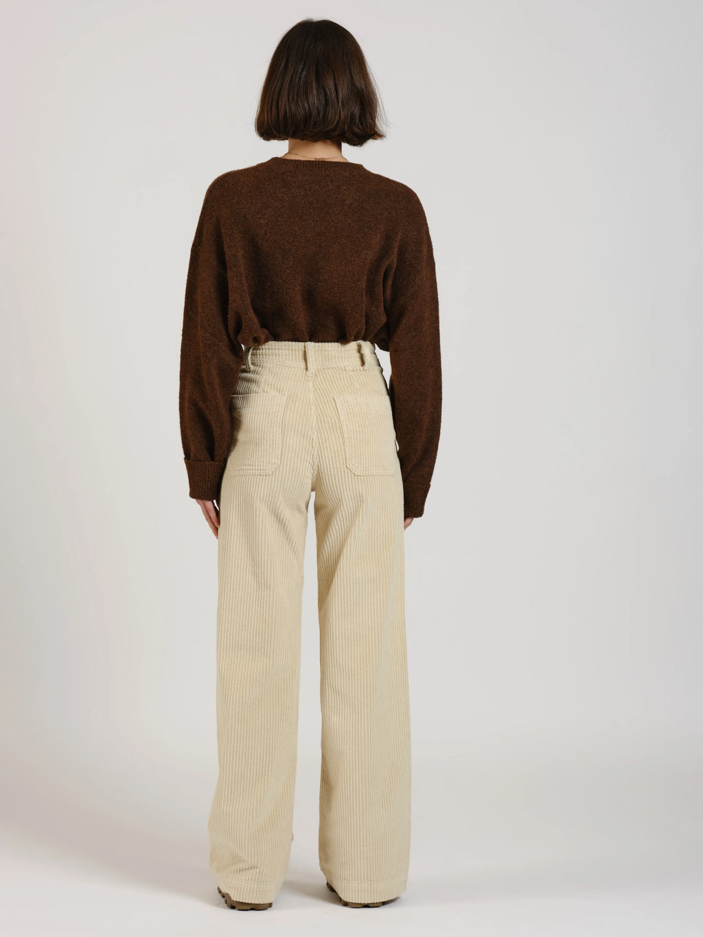 Pantalon évasé taille haute en velours FAUVE