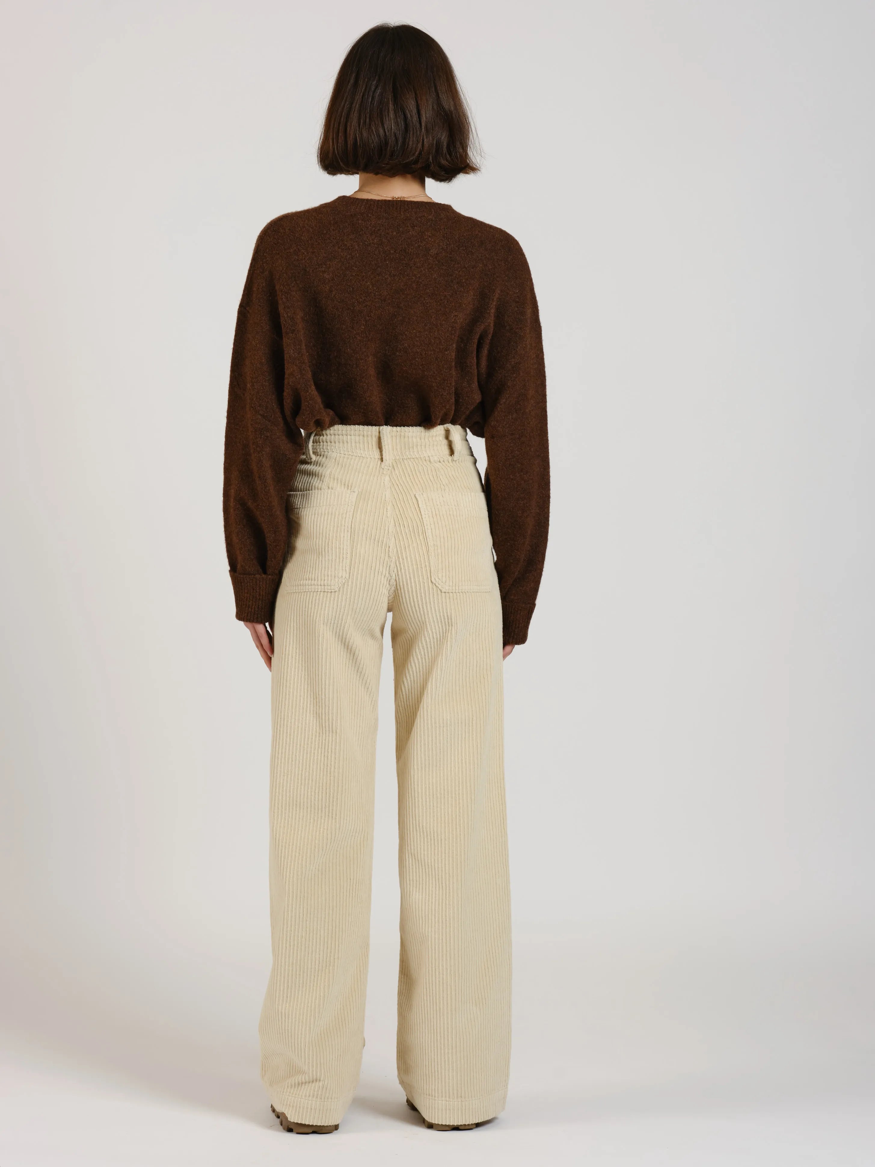 Pantalon évasé taille haute en velours FAUVE