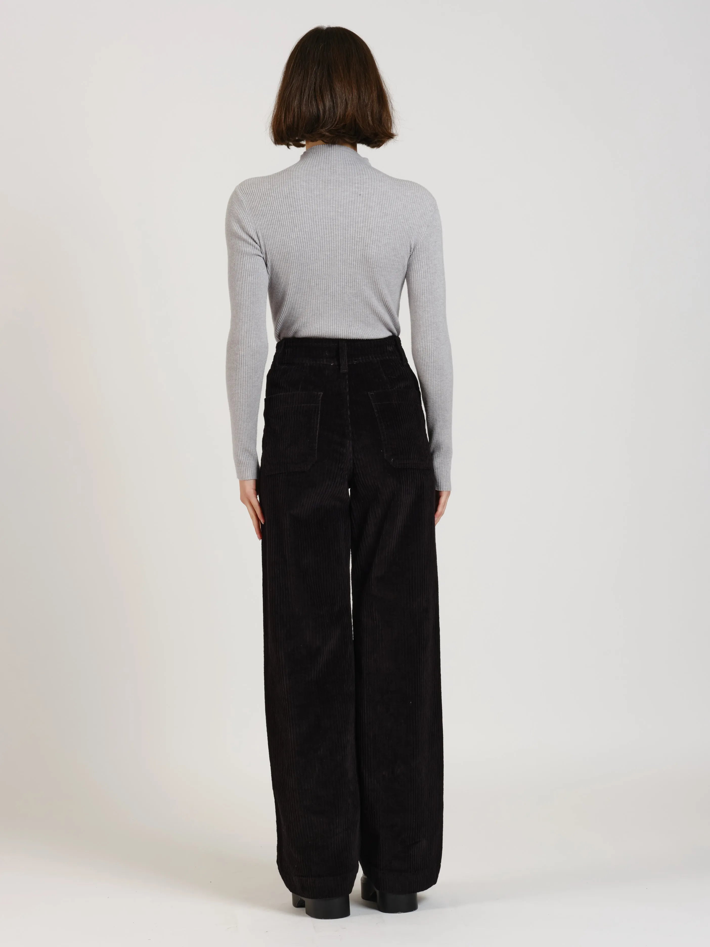 Pantalon évasé taille haute en velours FAUVE