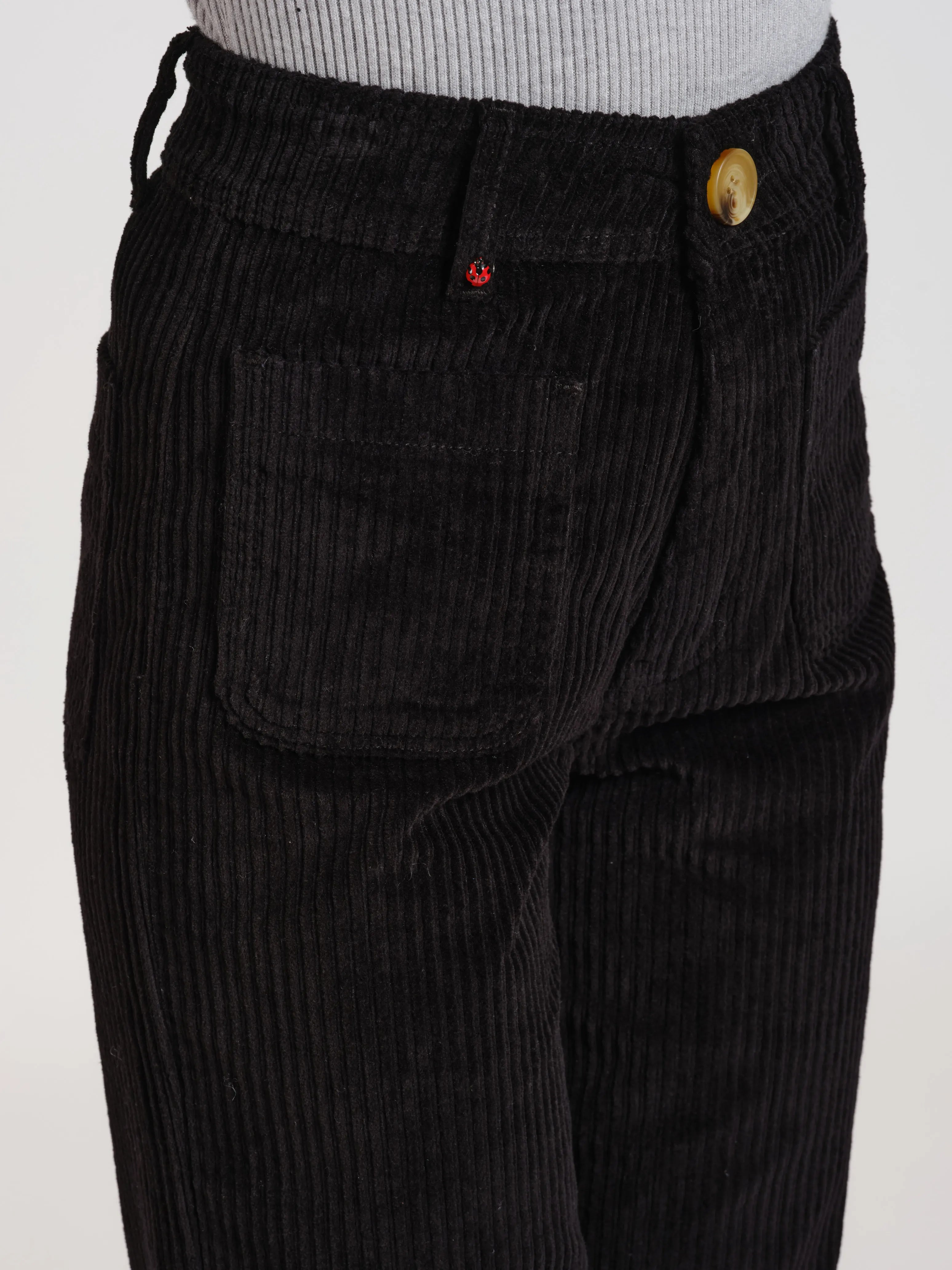 Pantalon évasé taille haute en velours FAUVE