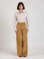 Pantalon évasé taille haute en velours FAUVE