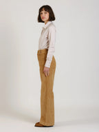 Pantalon évasé taille haute en velours FAUVE