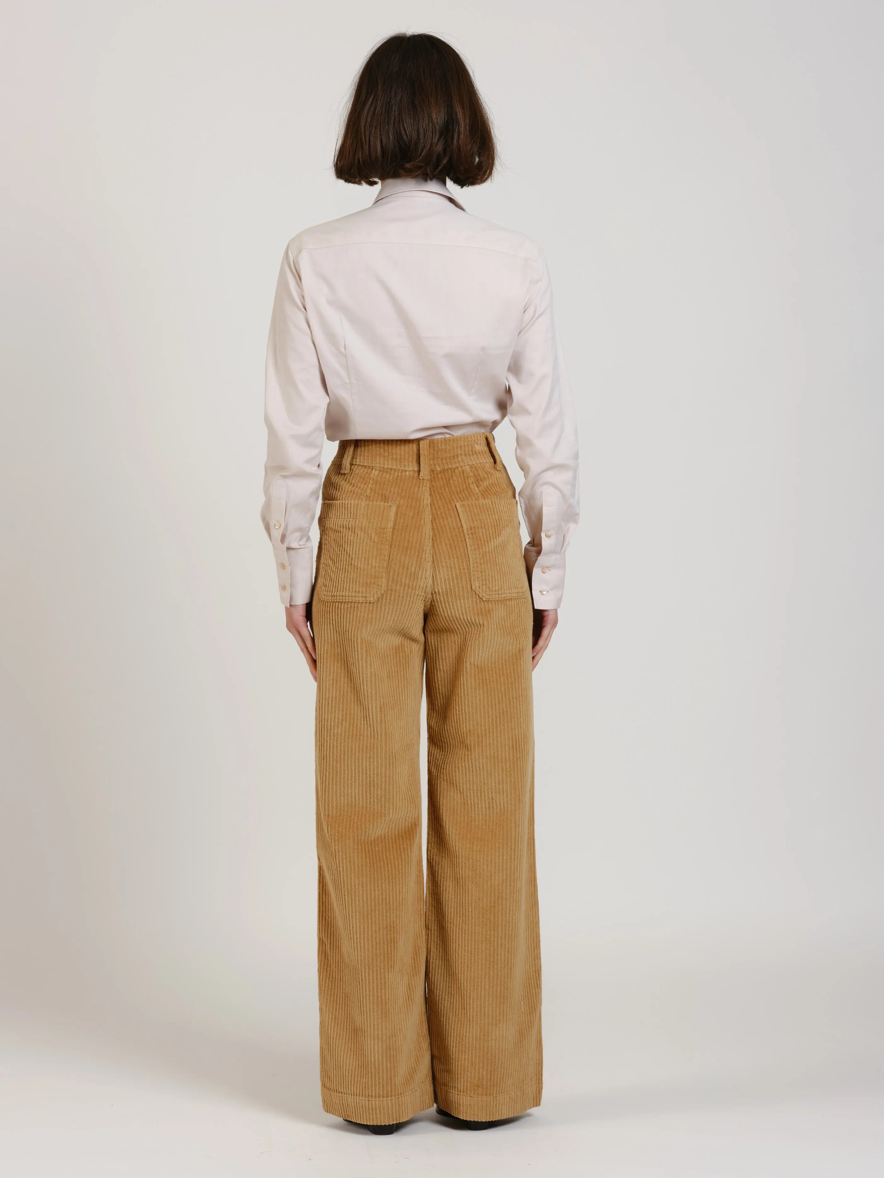 Pantalon évasé taille haute en velours FAUVE
