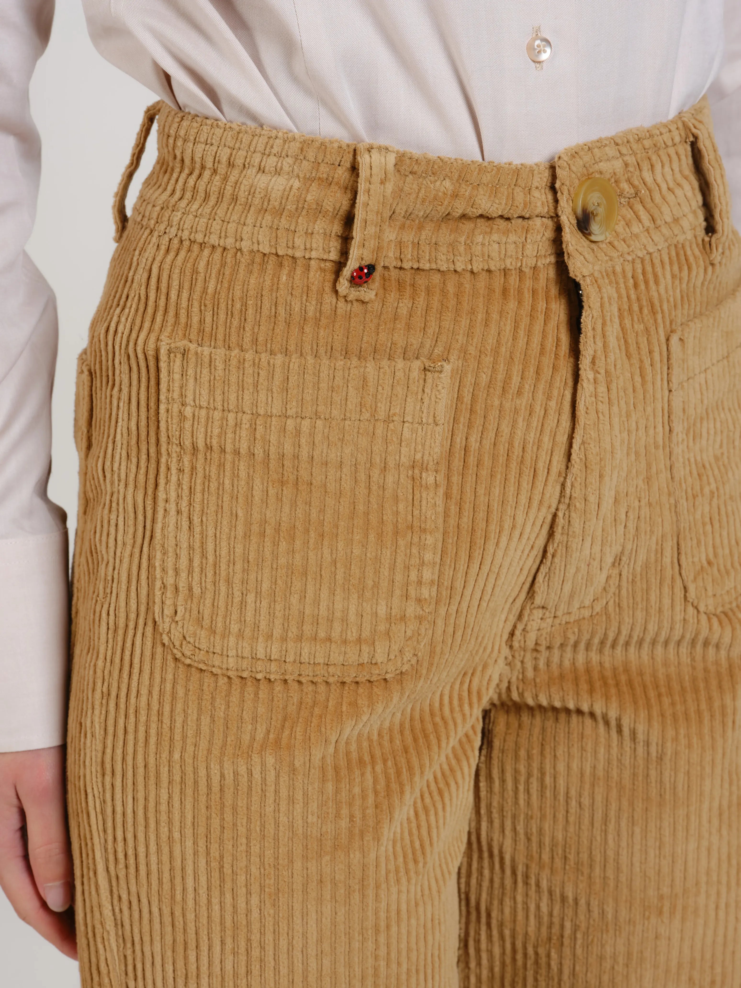 Pantalon évasé taille haute en velours FAUVE