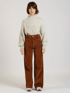 Pantalon évasé taille haute en velours FAUVE
