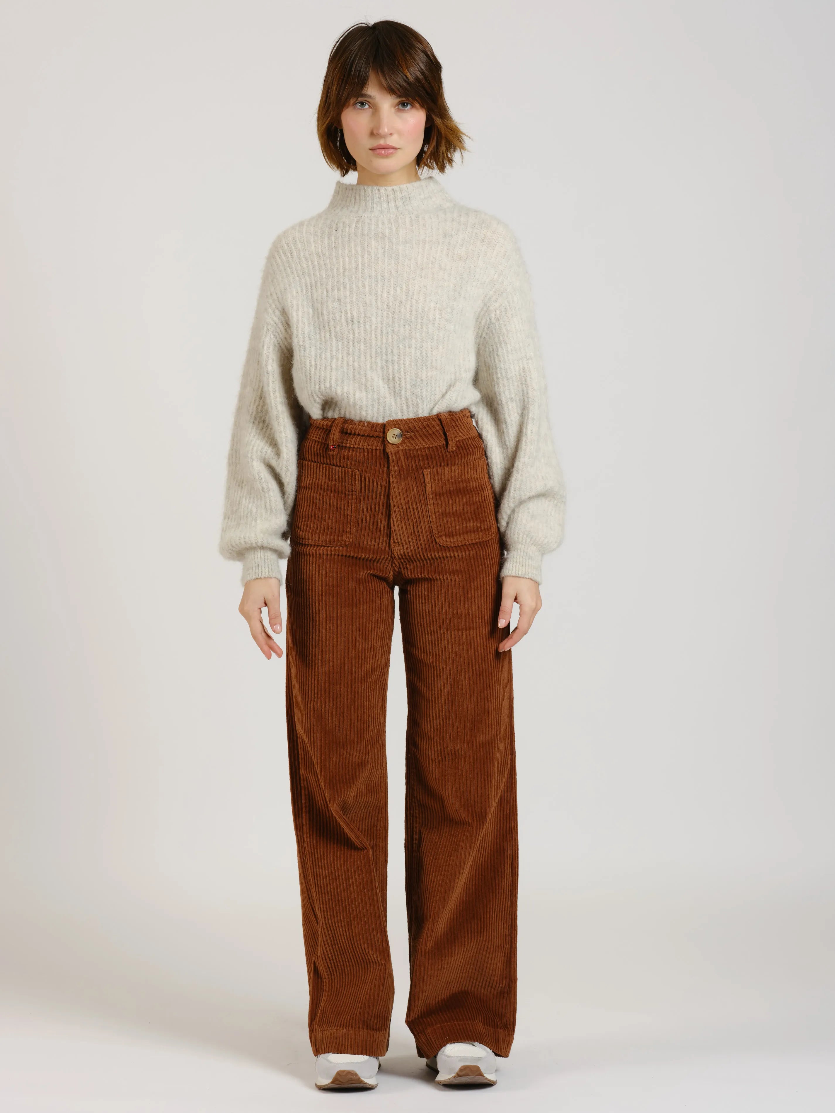 Pantalon évasé taille haute en velours FAUVE