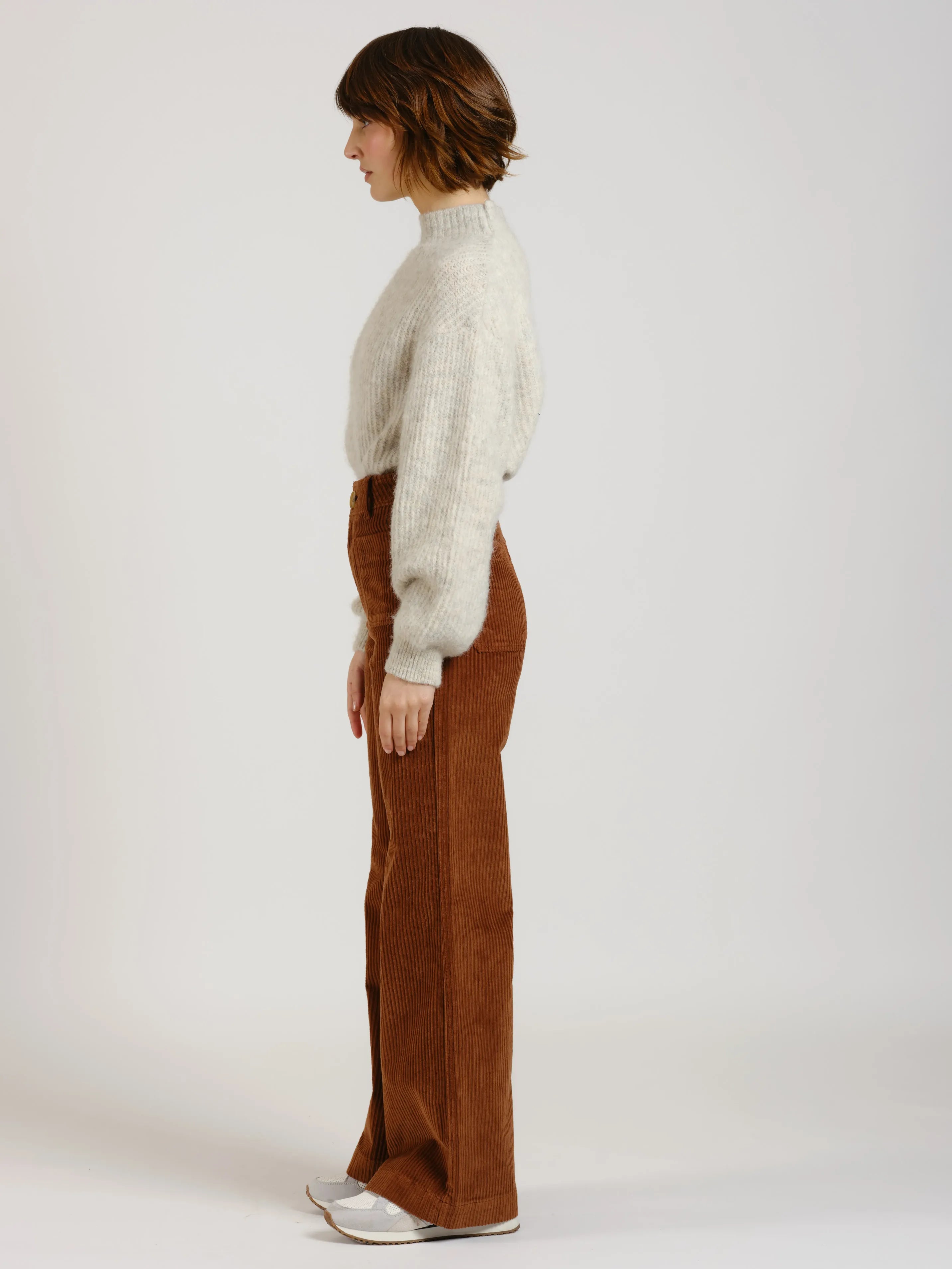 Pantalon évasé taille haute en velours FAUVE