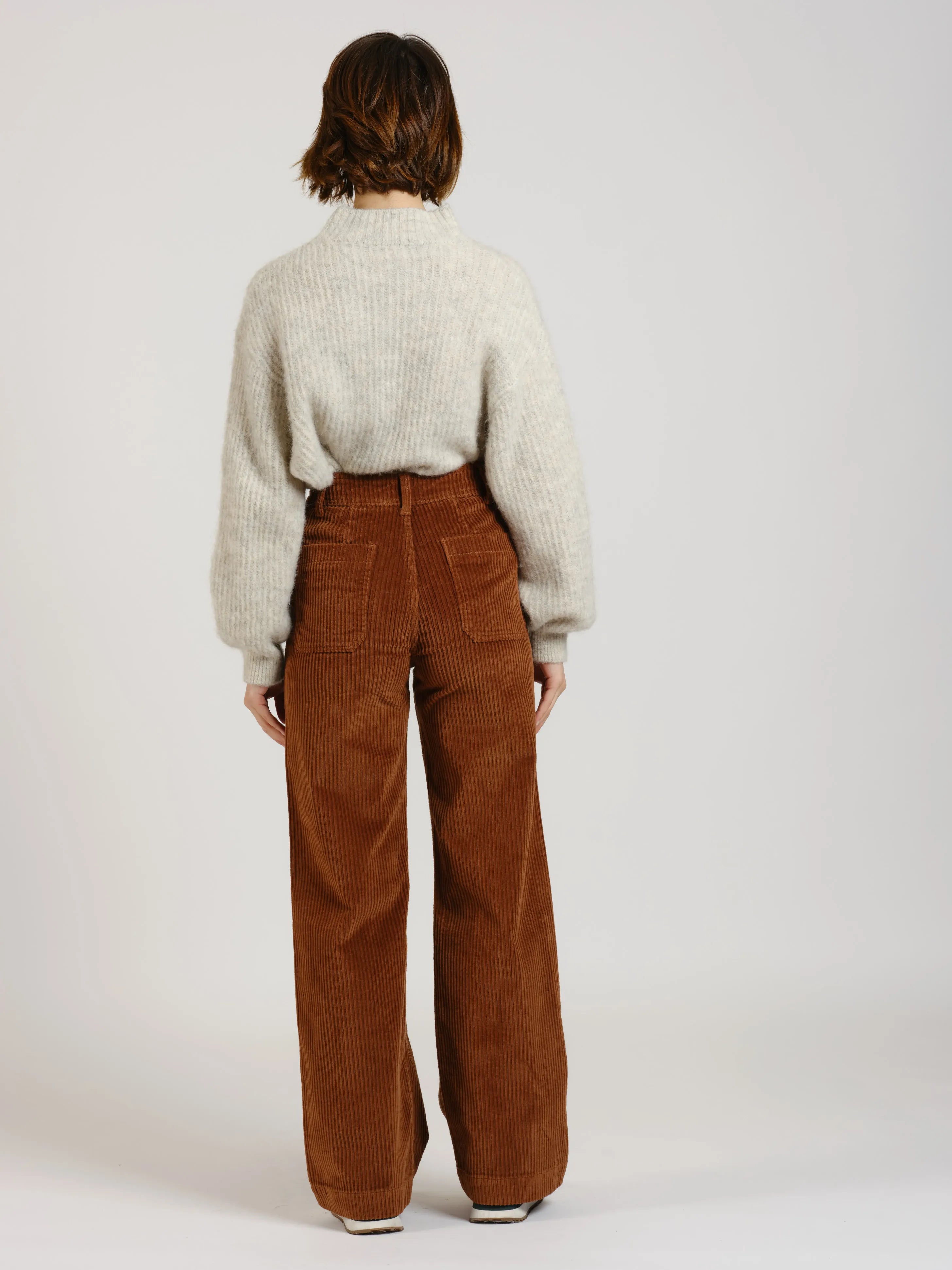 Pantalon évasé taille haute en velours FAUVE