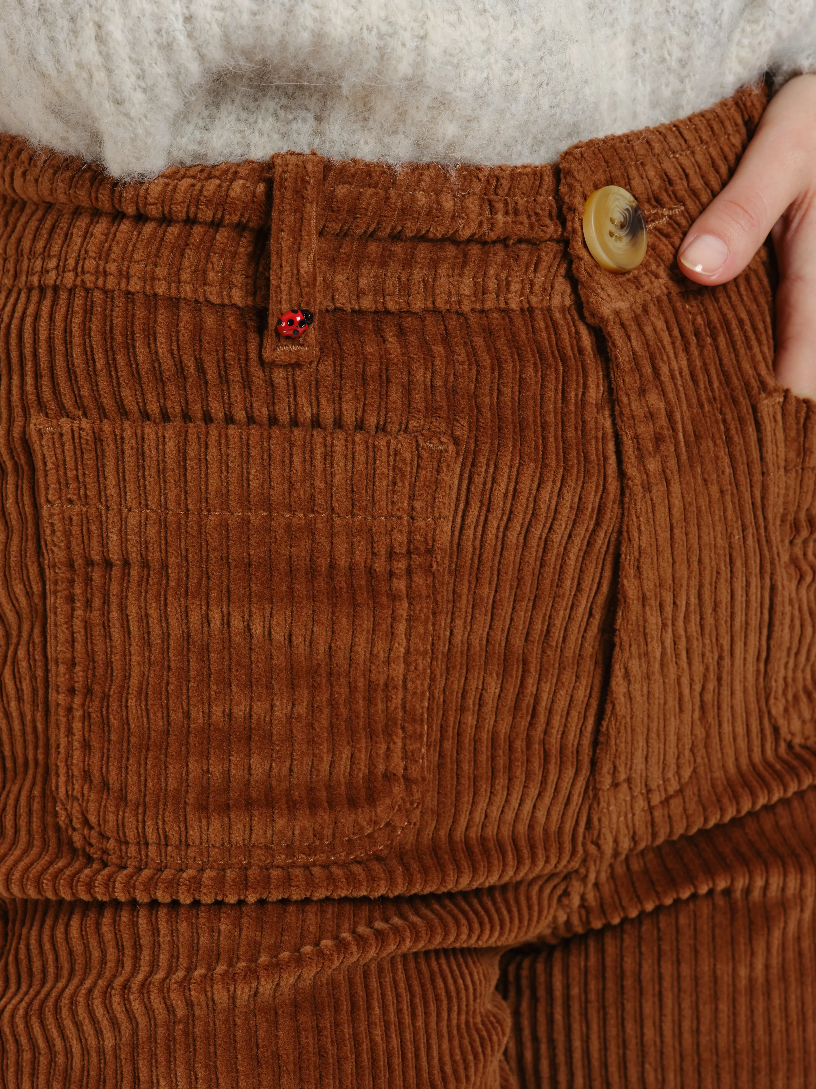 Pantalon évasé taille haute en velours FAUVE