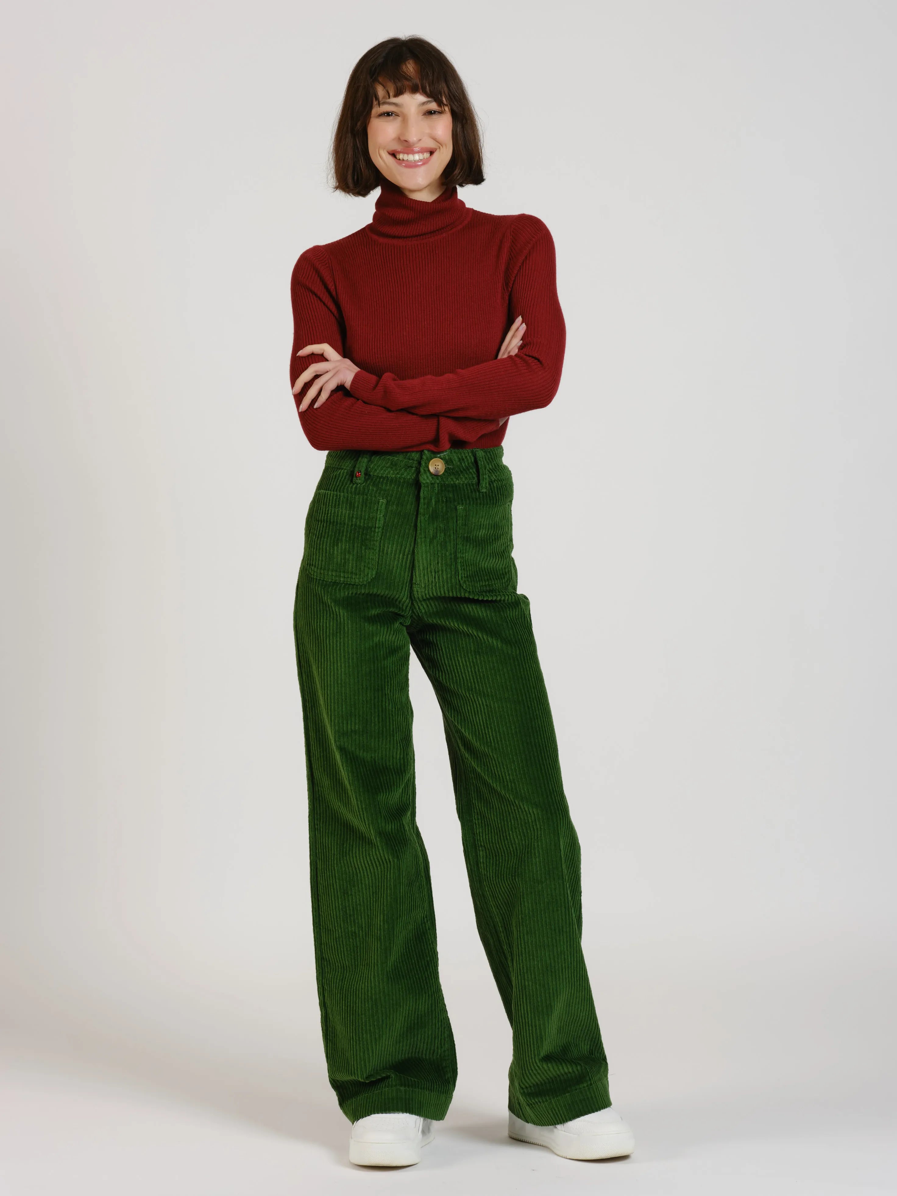 Pantalon évasé taille haute en velours FAUVE