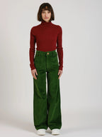 Pantalon évasé taille haute en velours FAUVE