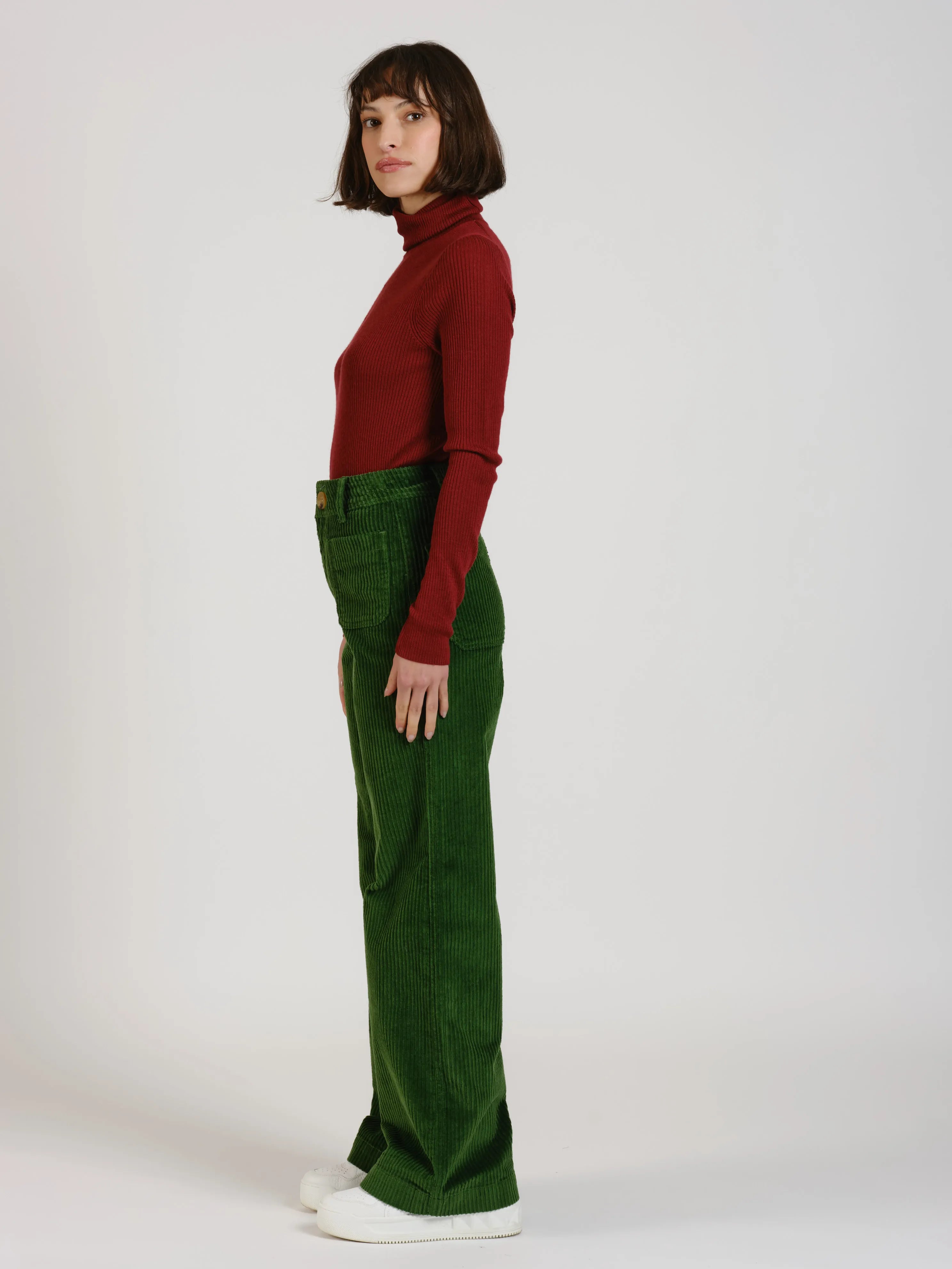 Pantalon évasé taille haute en velours FAUVE