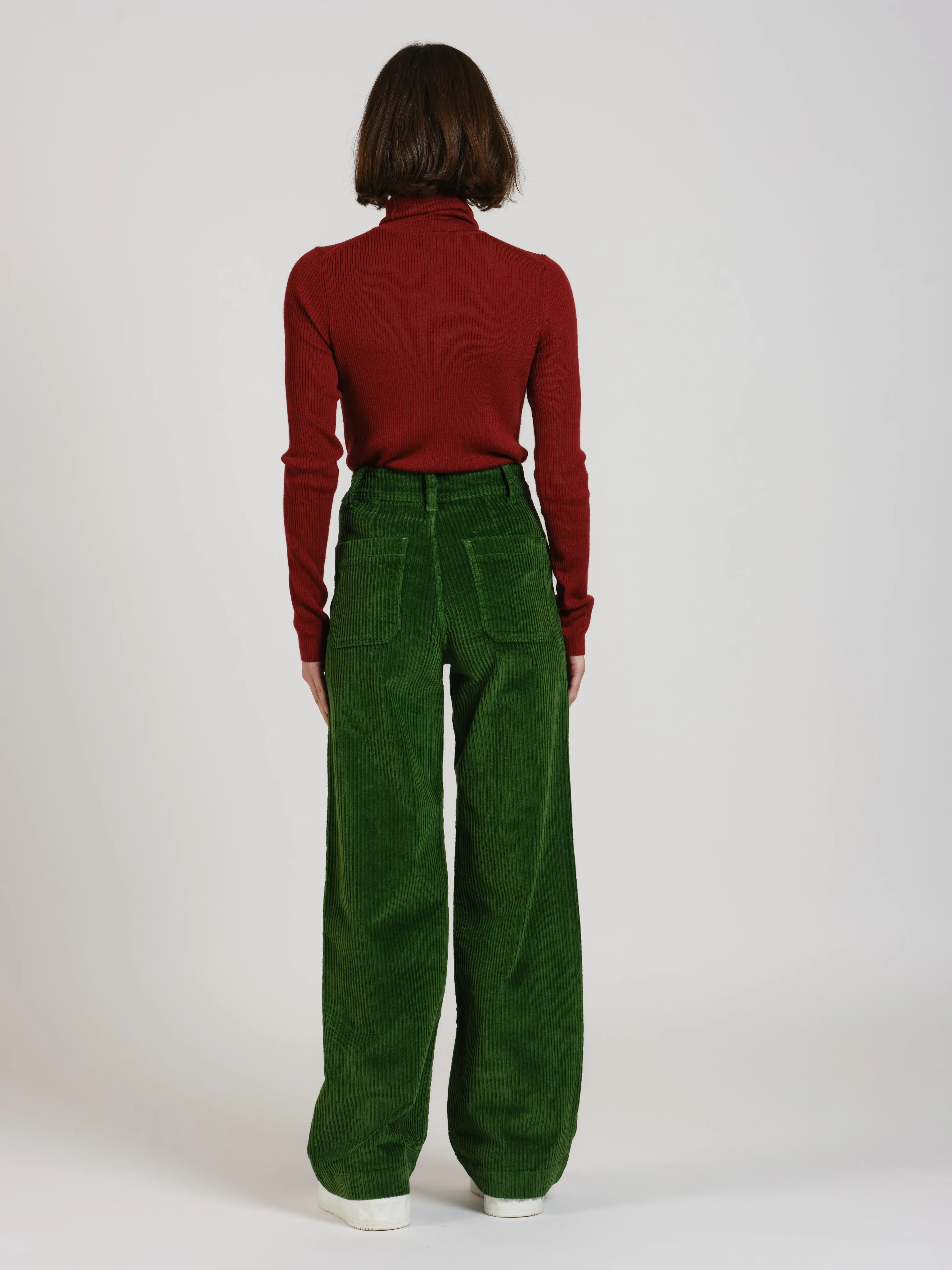 Pantalon évasé taille haute en velours FAUVE
