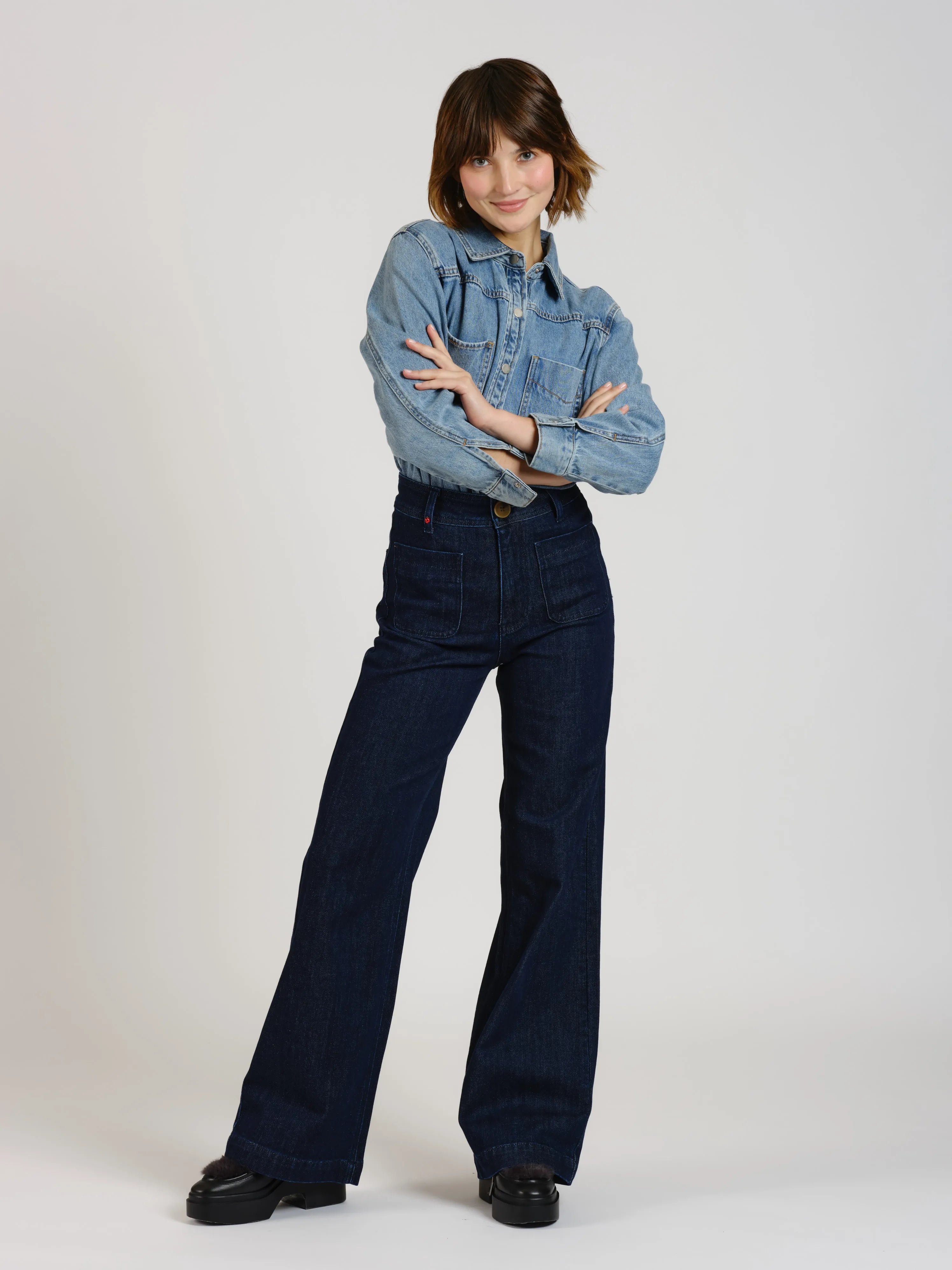 Jean évasé taille haute FAUVE
