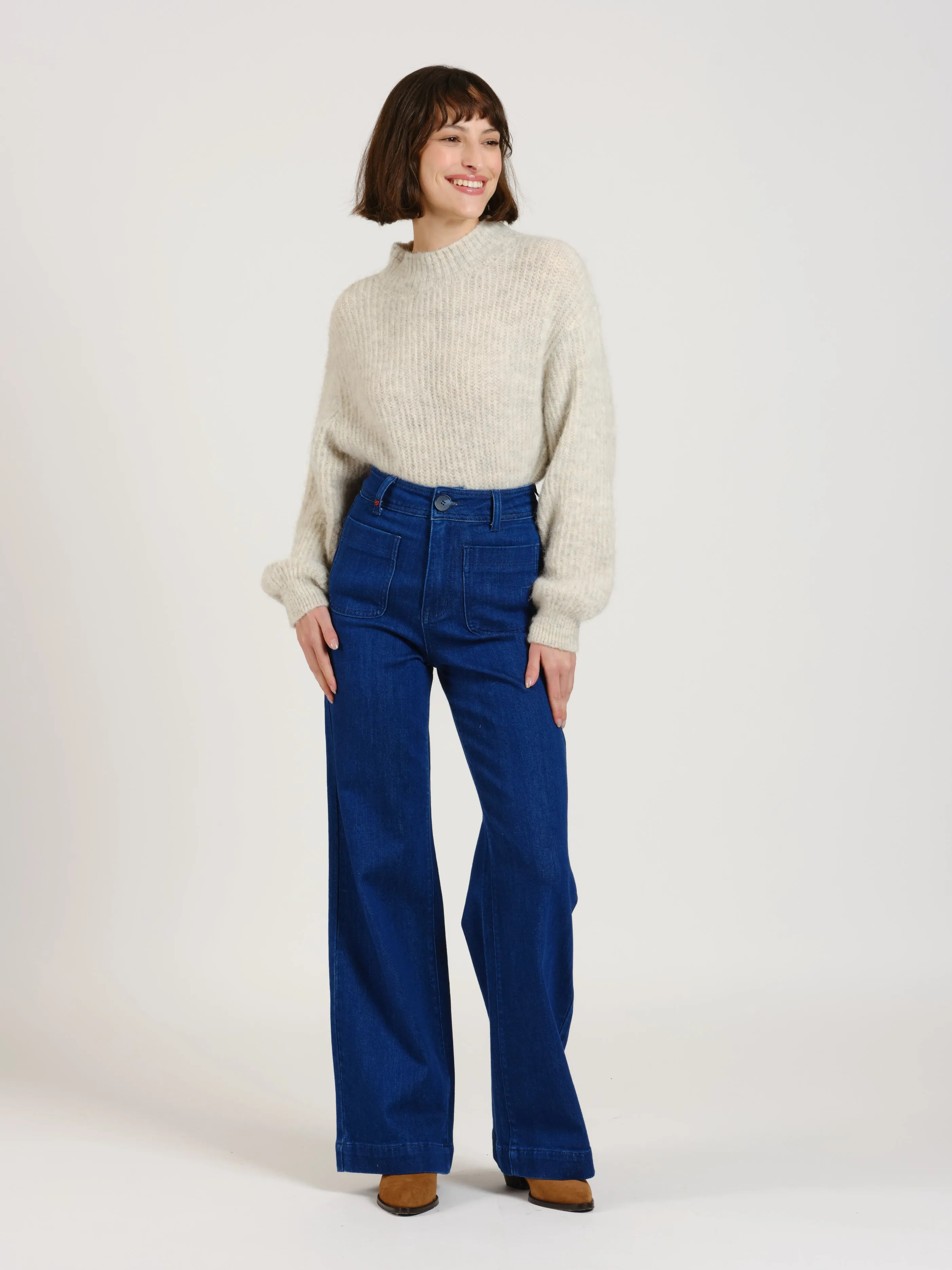 Jean évasé taille haute FAUVE