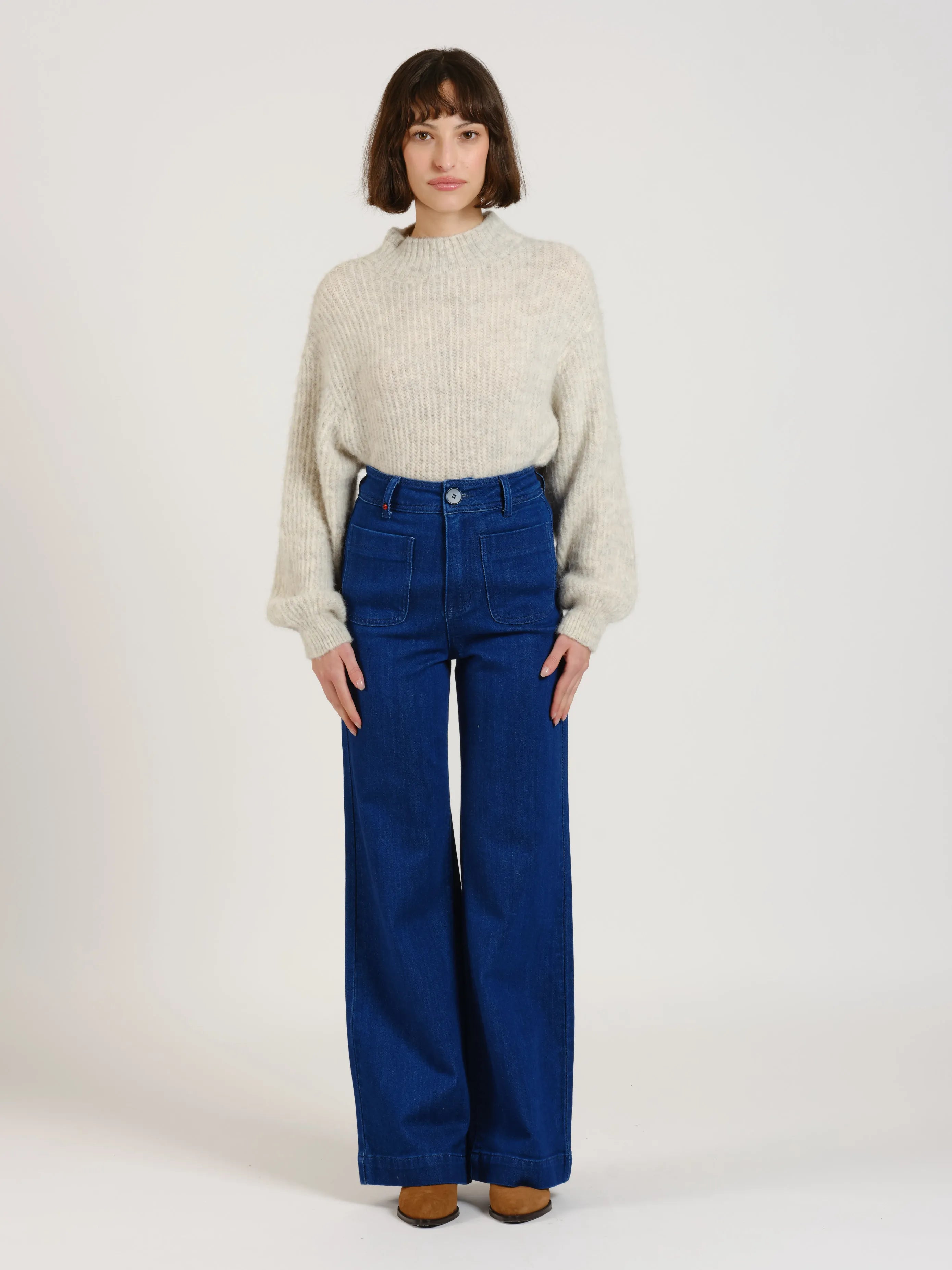 Jean évasé taille haute FAUVE