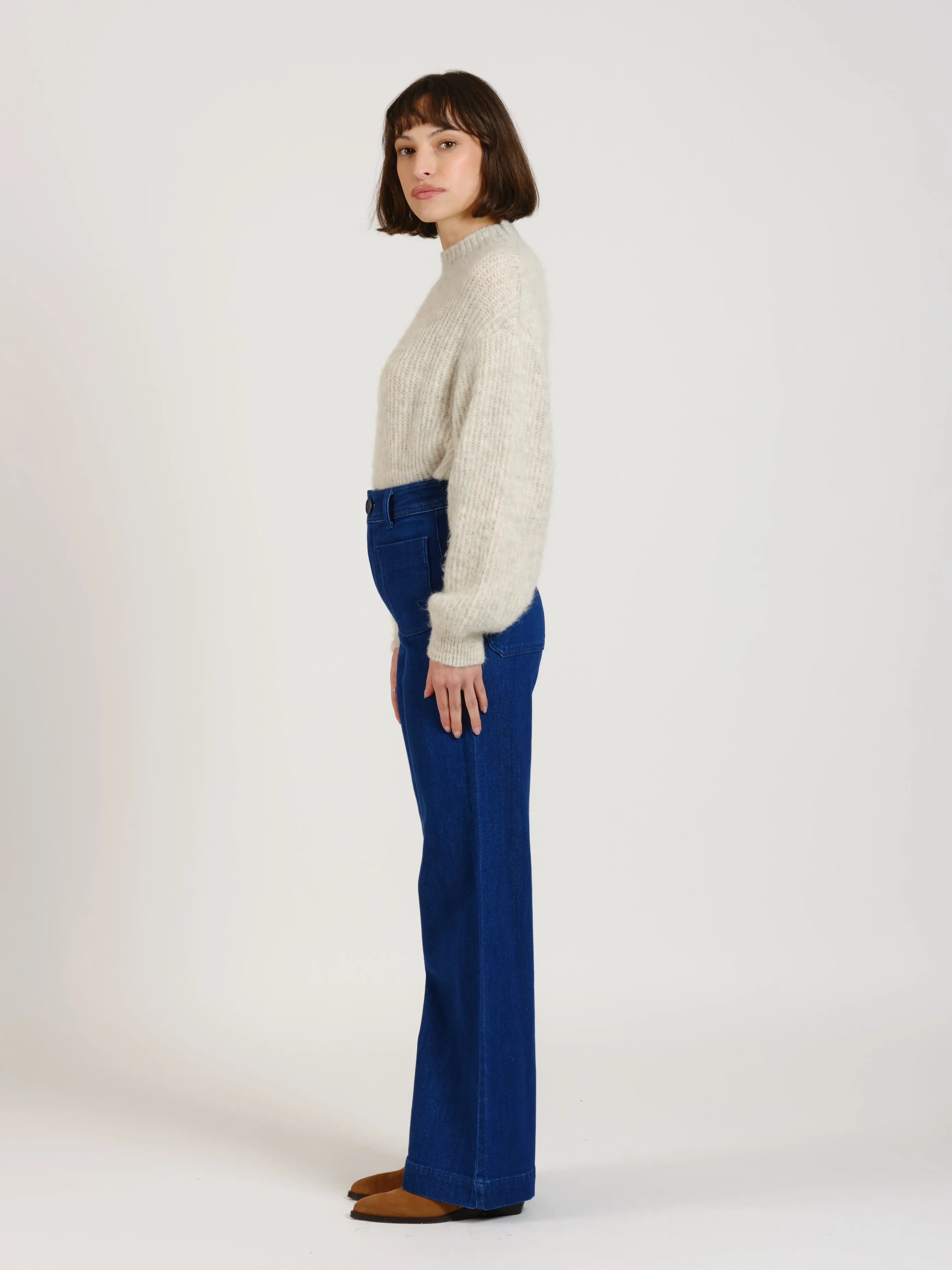 Jean évasé taille haute FAUVE