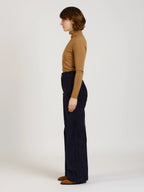 Pantalon évasé taille haute en velours FAUVE