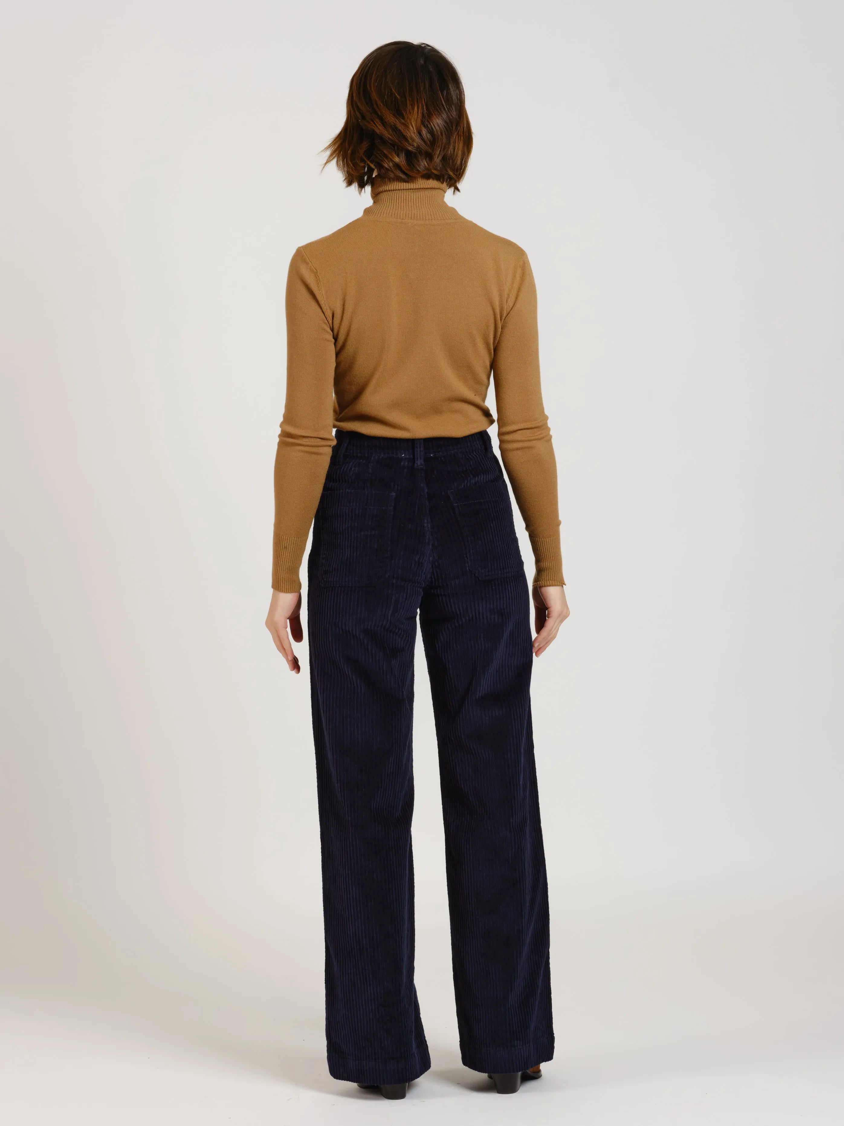 Pantalon évasé taille haute en velours FAUVE