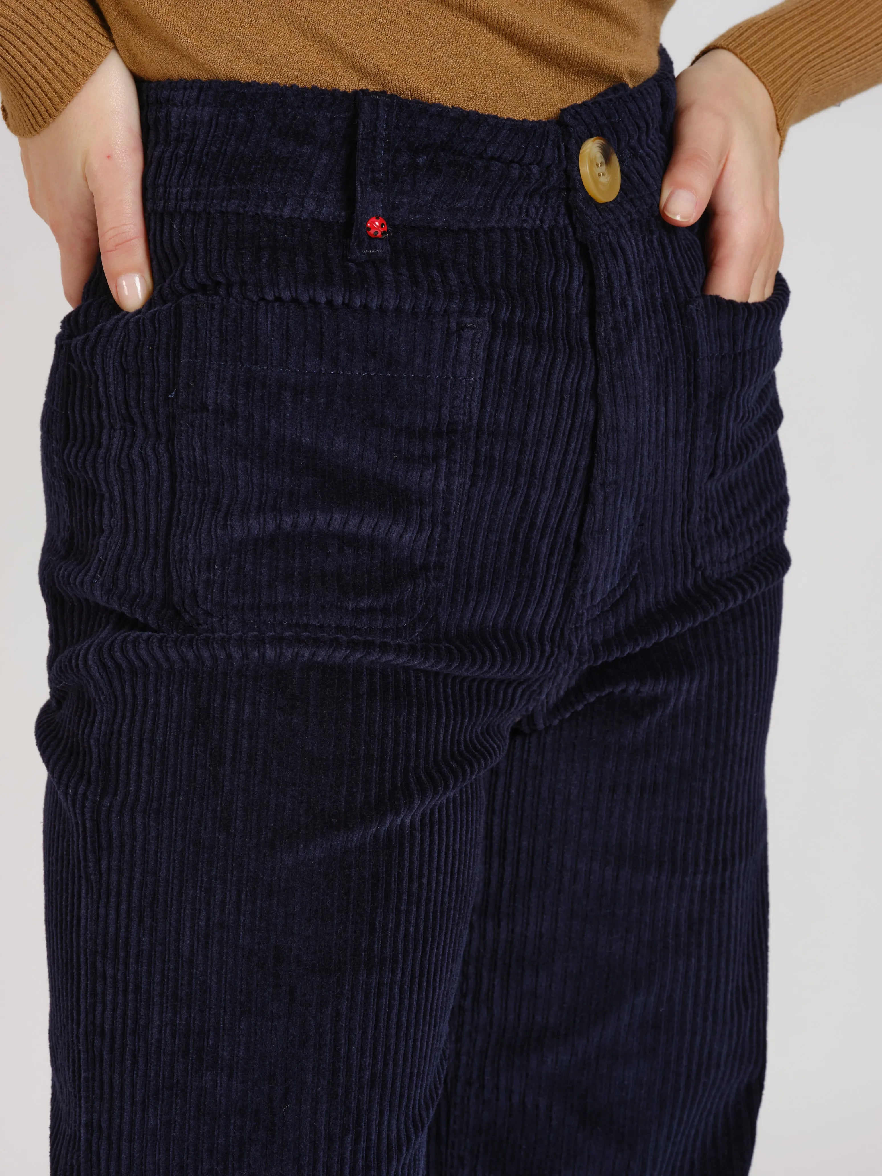 Pantalon évasé taille haute en velours FAUVE