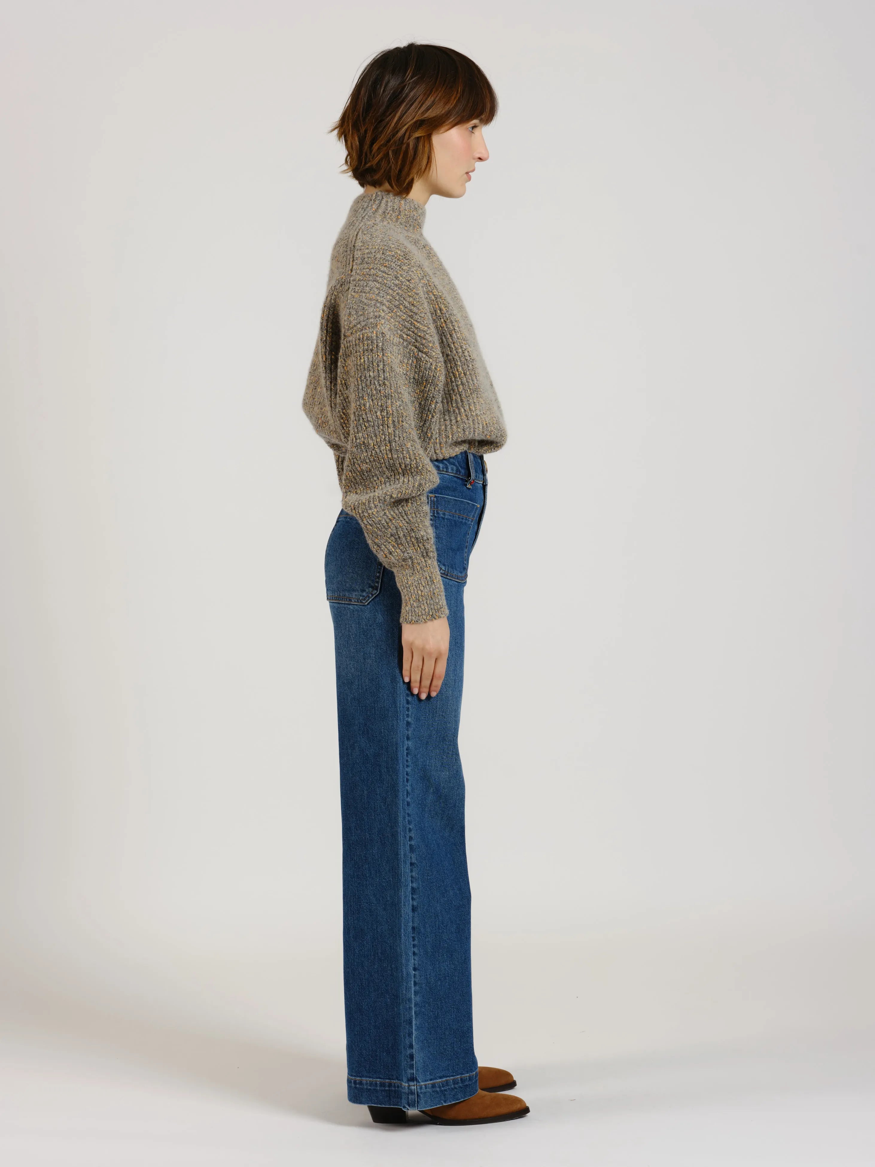 Jean évasé taille haute FAUVE