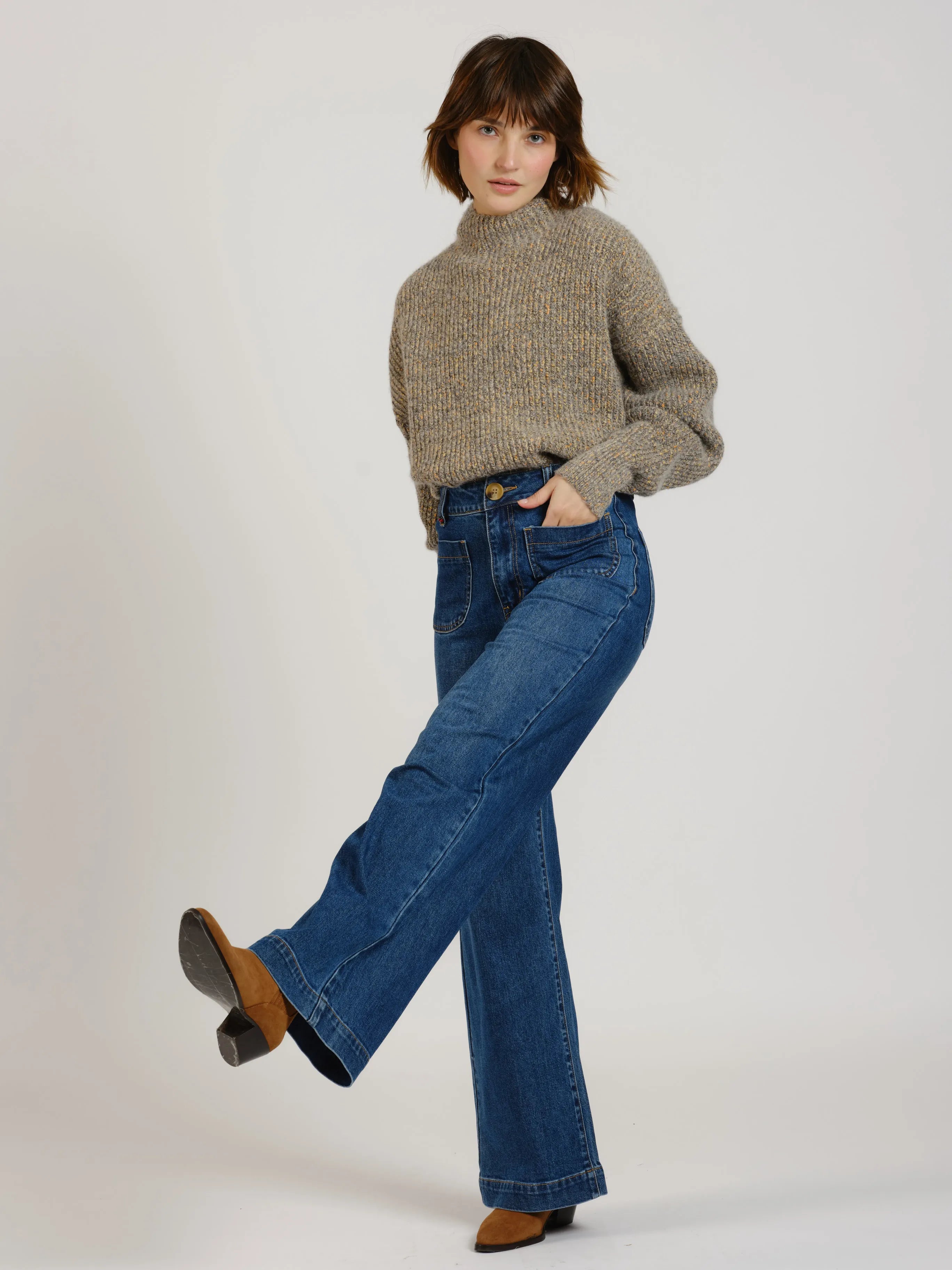 Jean évasé taille haute FAUVE