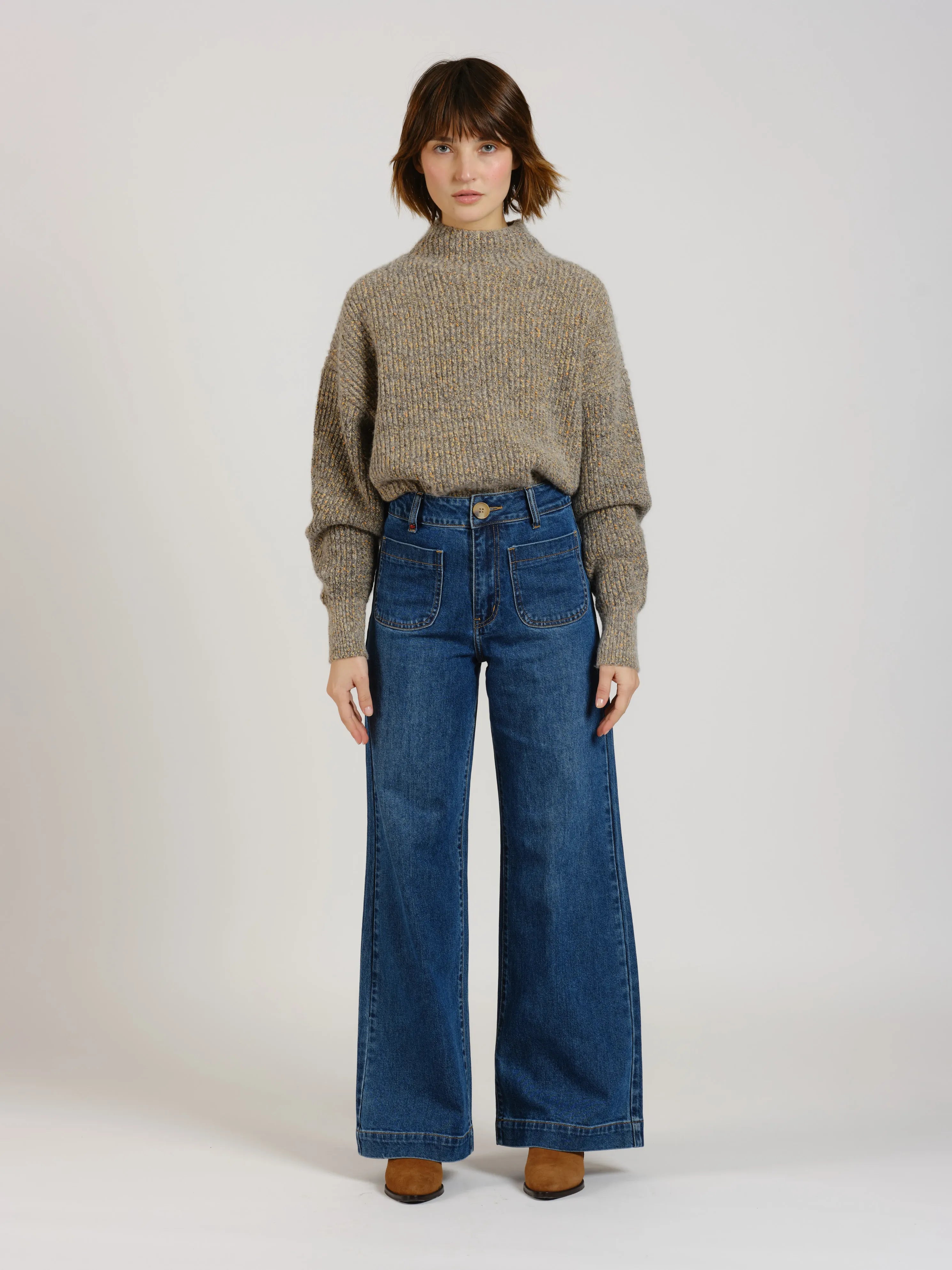 Jean évasé taille haute FAUVE
