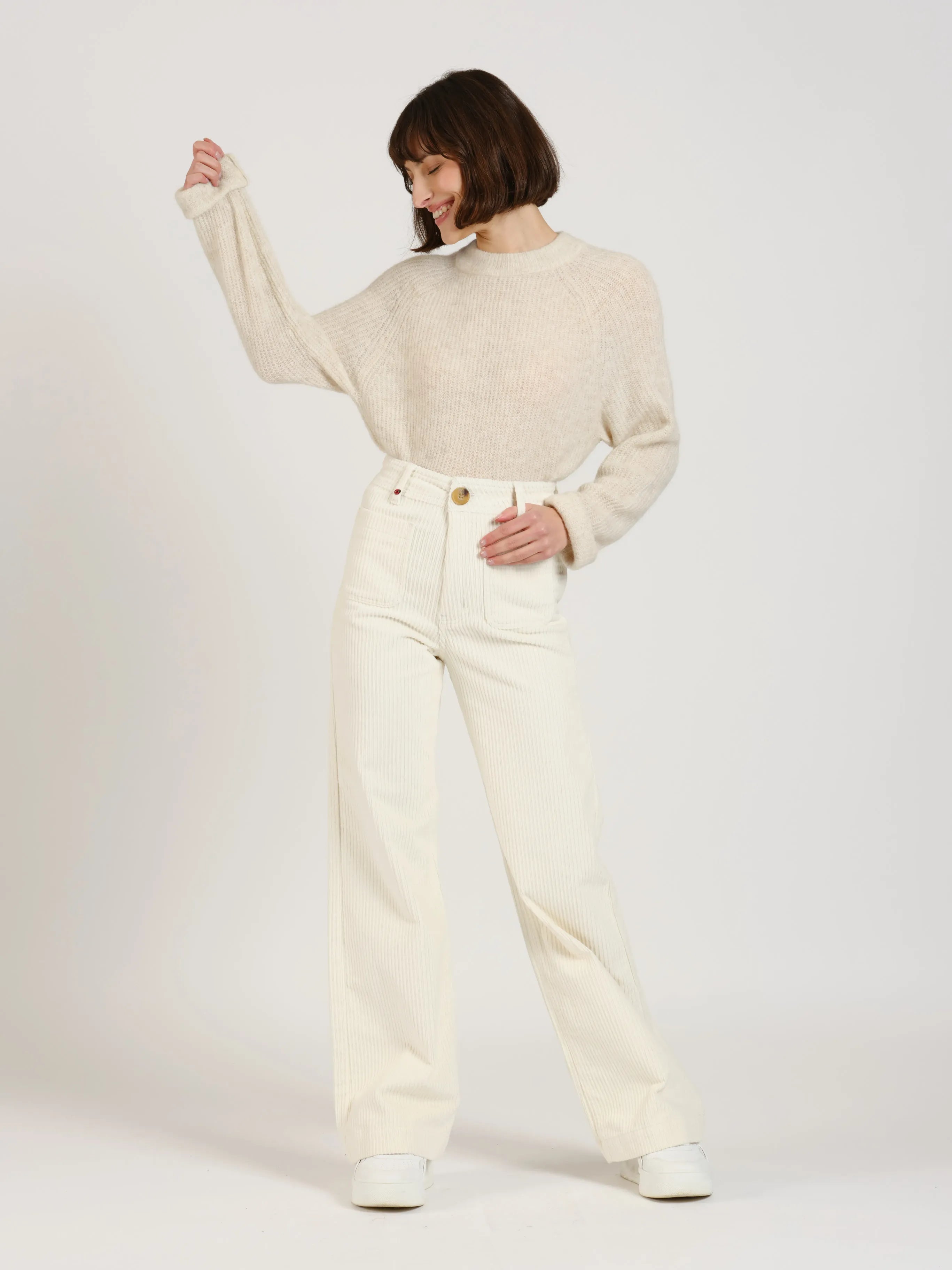 Pantalon évasé taille haute en velours FAUVE