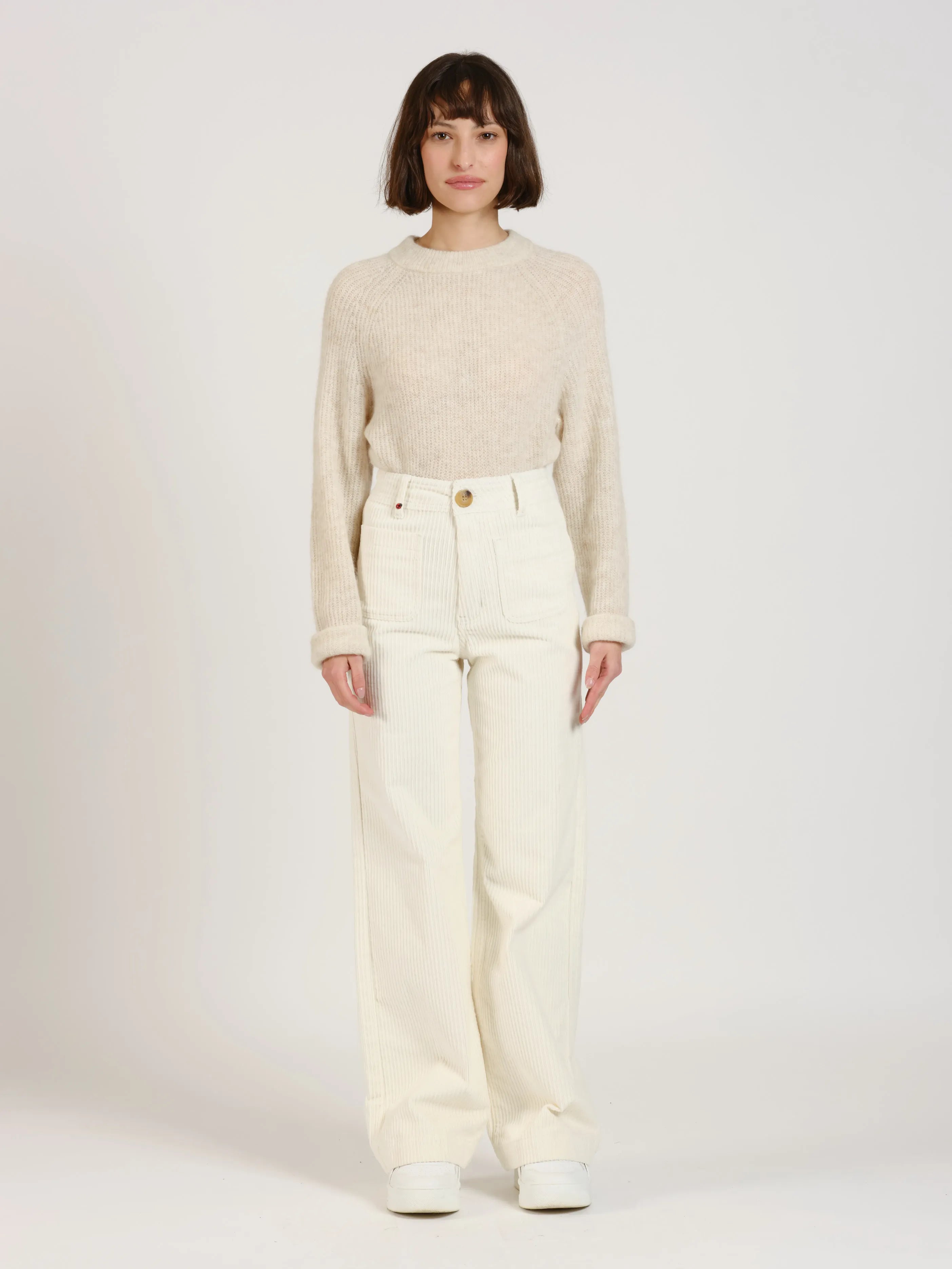 Pantalon évasé taille haute en velours FAUVE