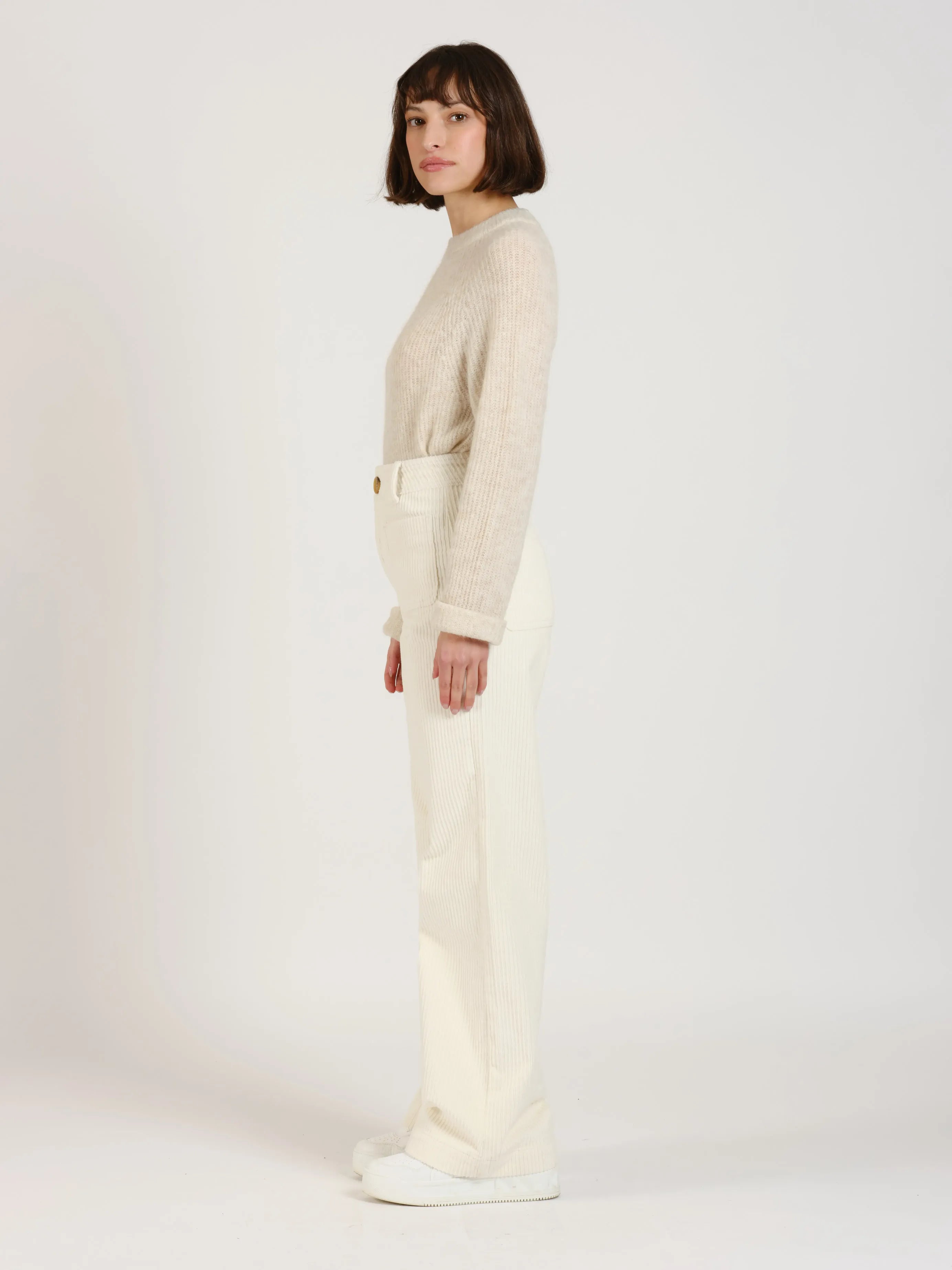 Pantalon évasé taille haute en velours FAUVE