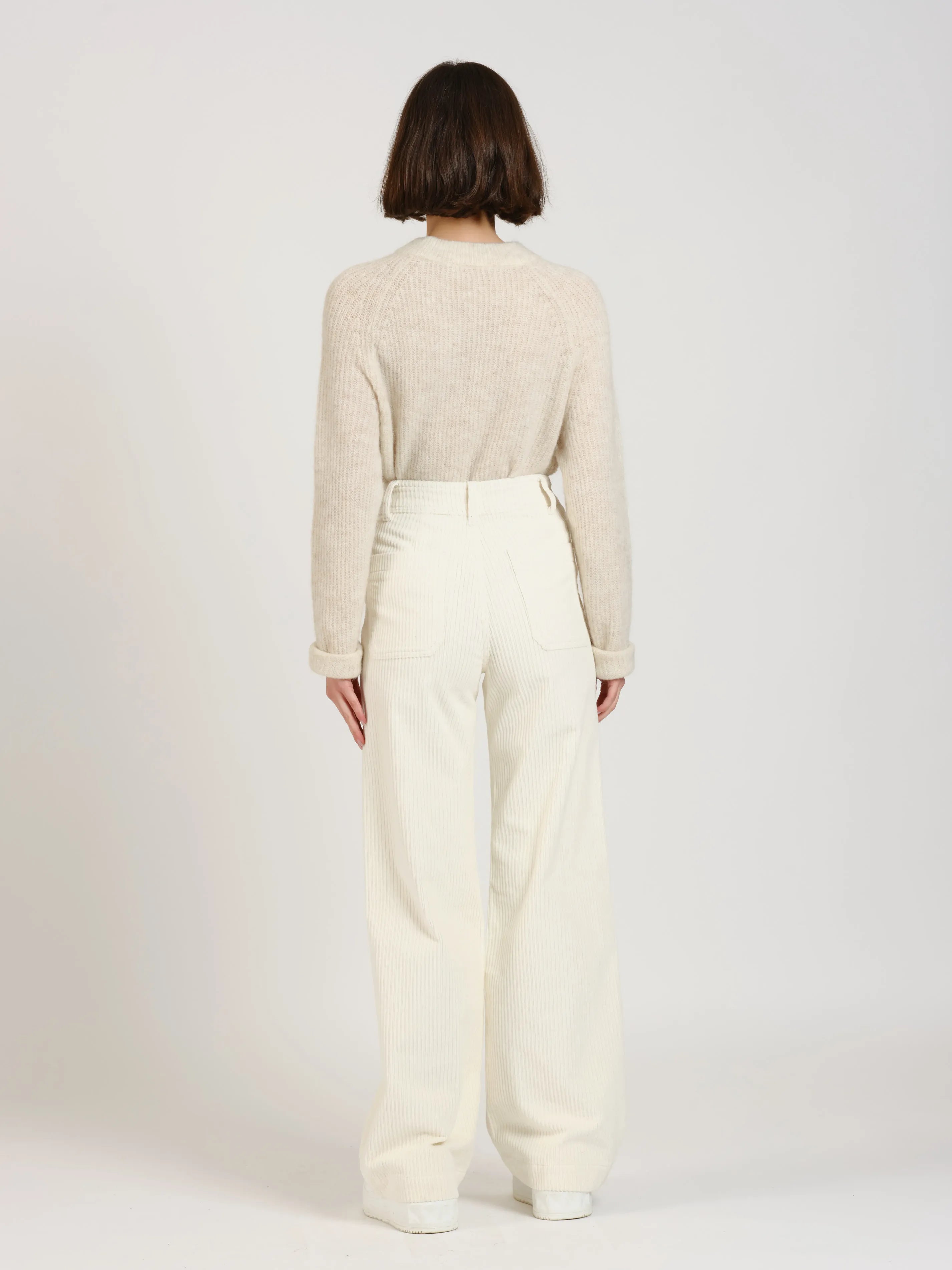 Pantalon évasé taille haute en velours FAUVE