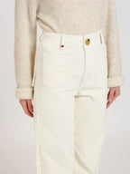 Pantalon évasé taille haute en velours FAUVE