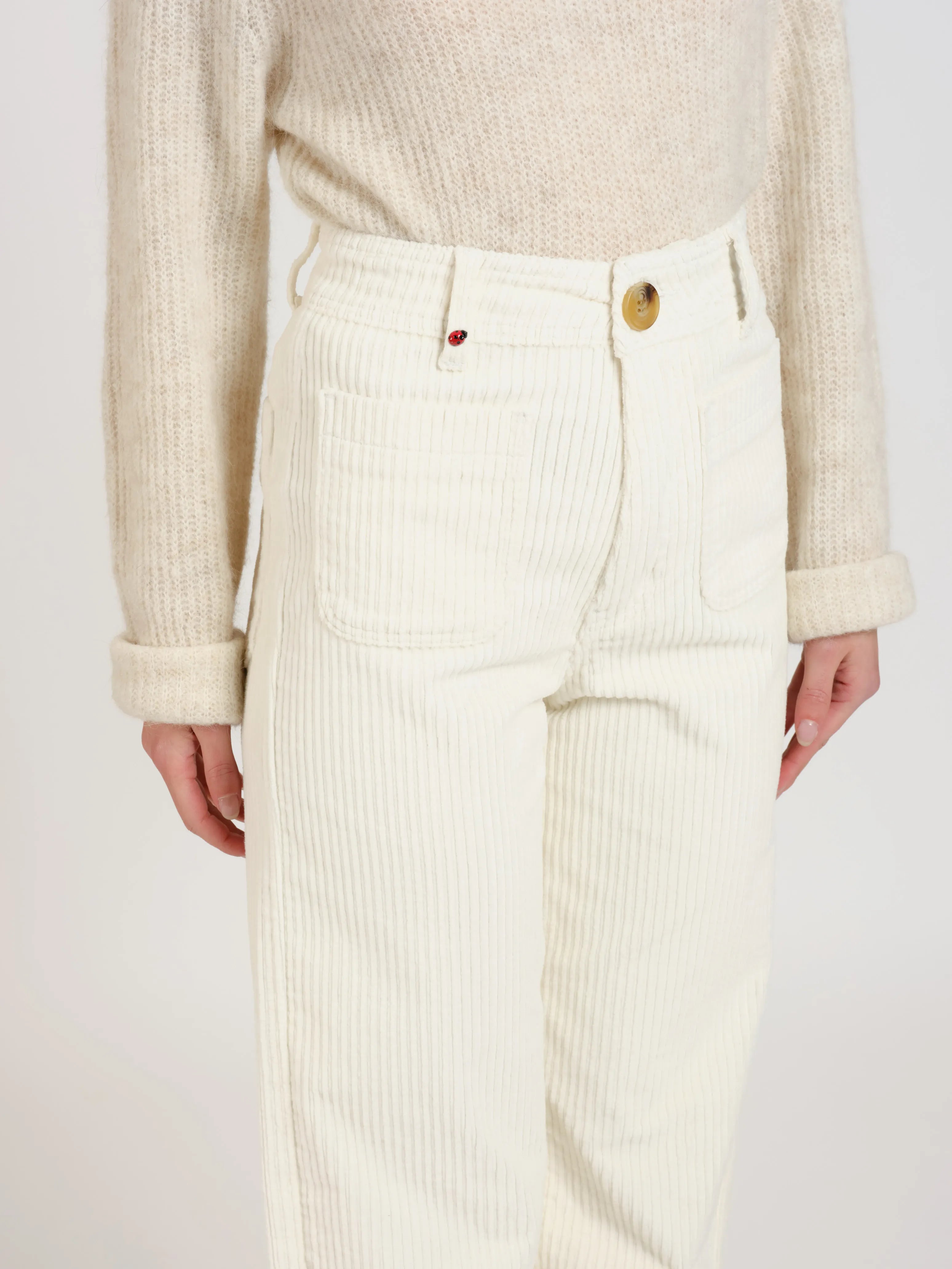 Pantalon évasé taille haute en velours FAUVE