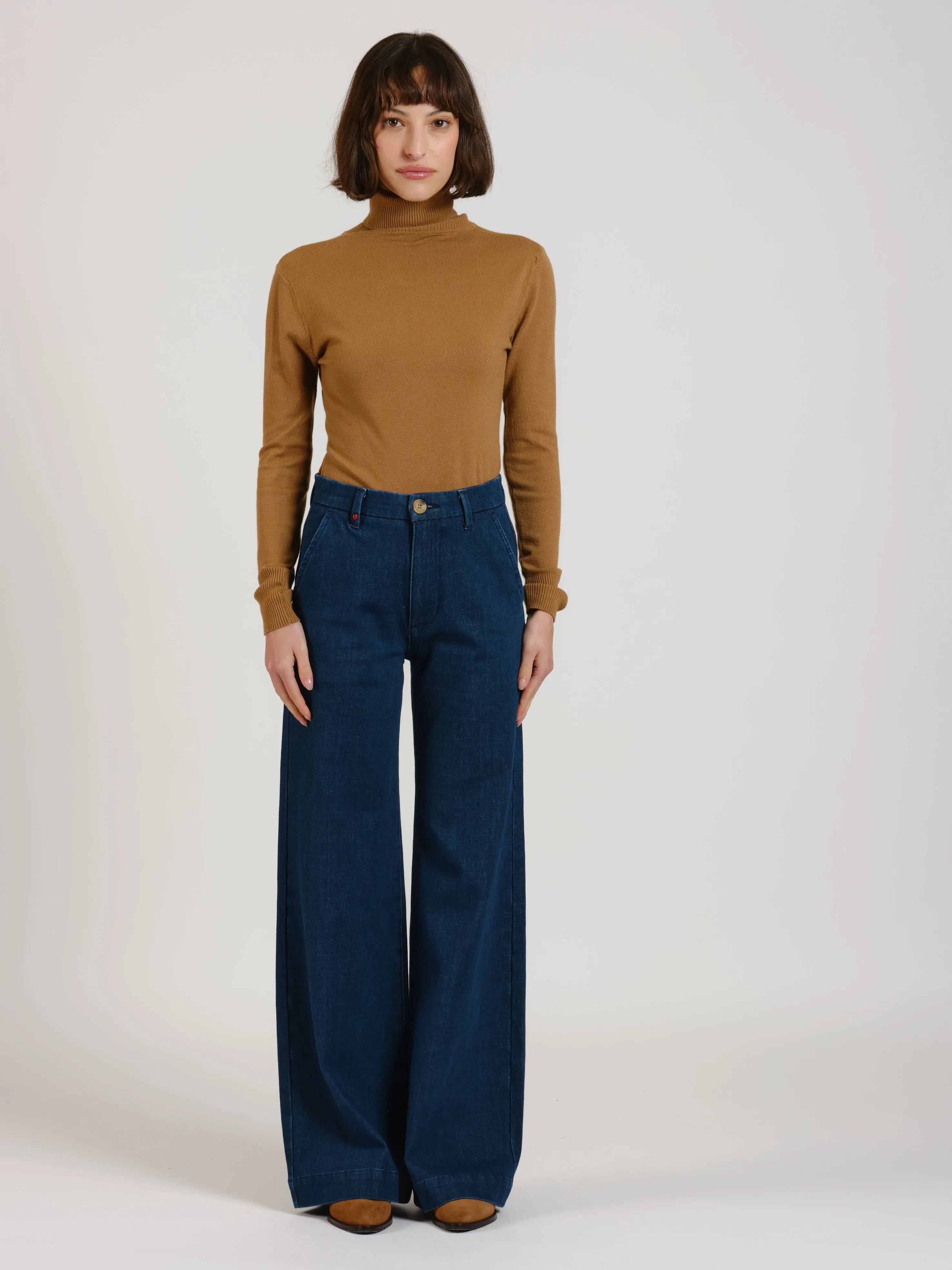 Jean évasé taille haute marine FRANCINE