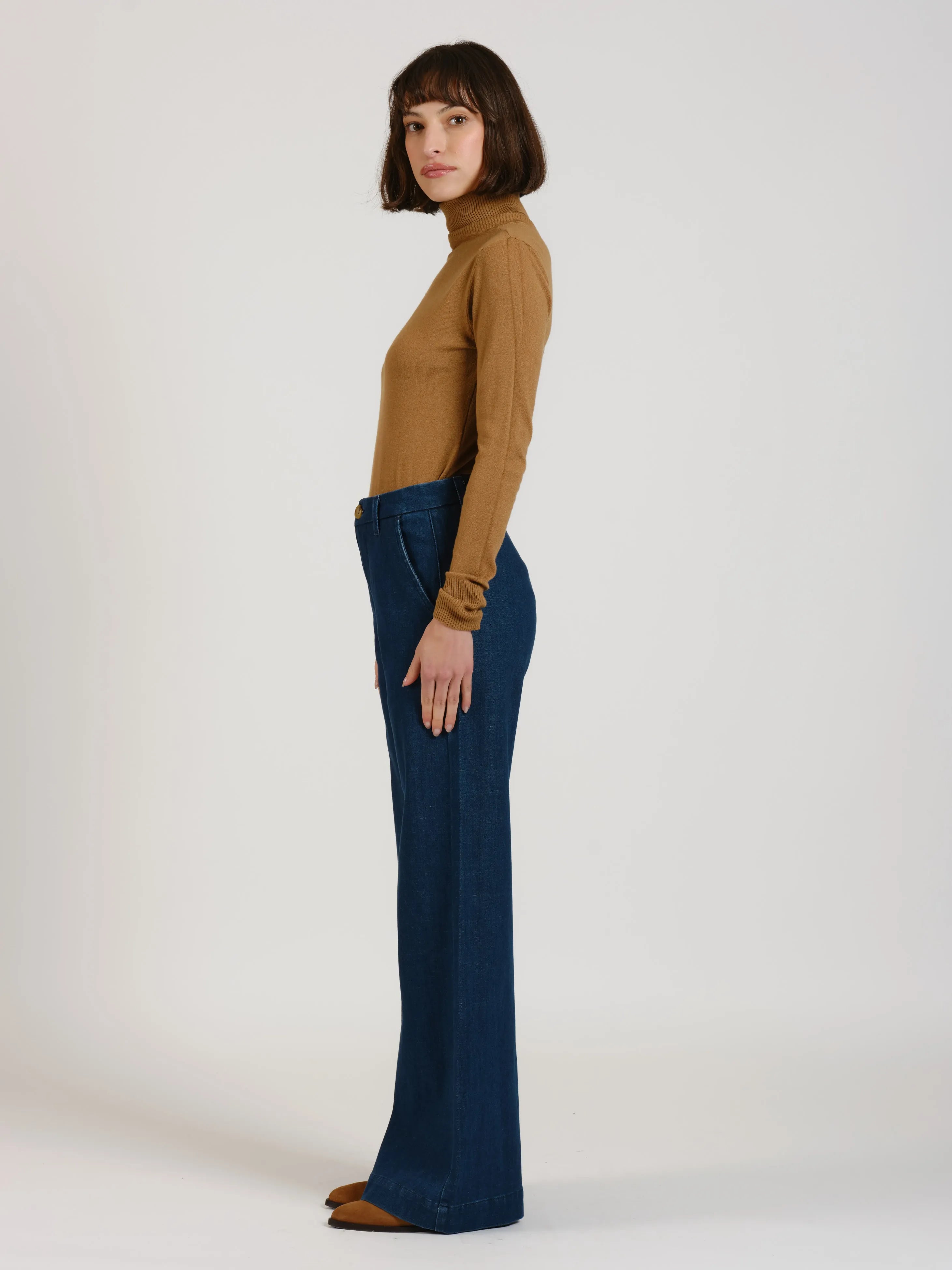 Jean évasé taille haute marine FRANCINE