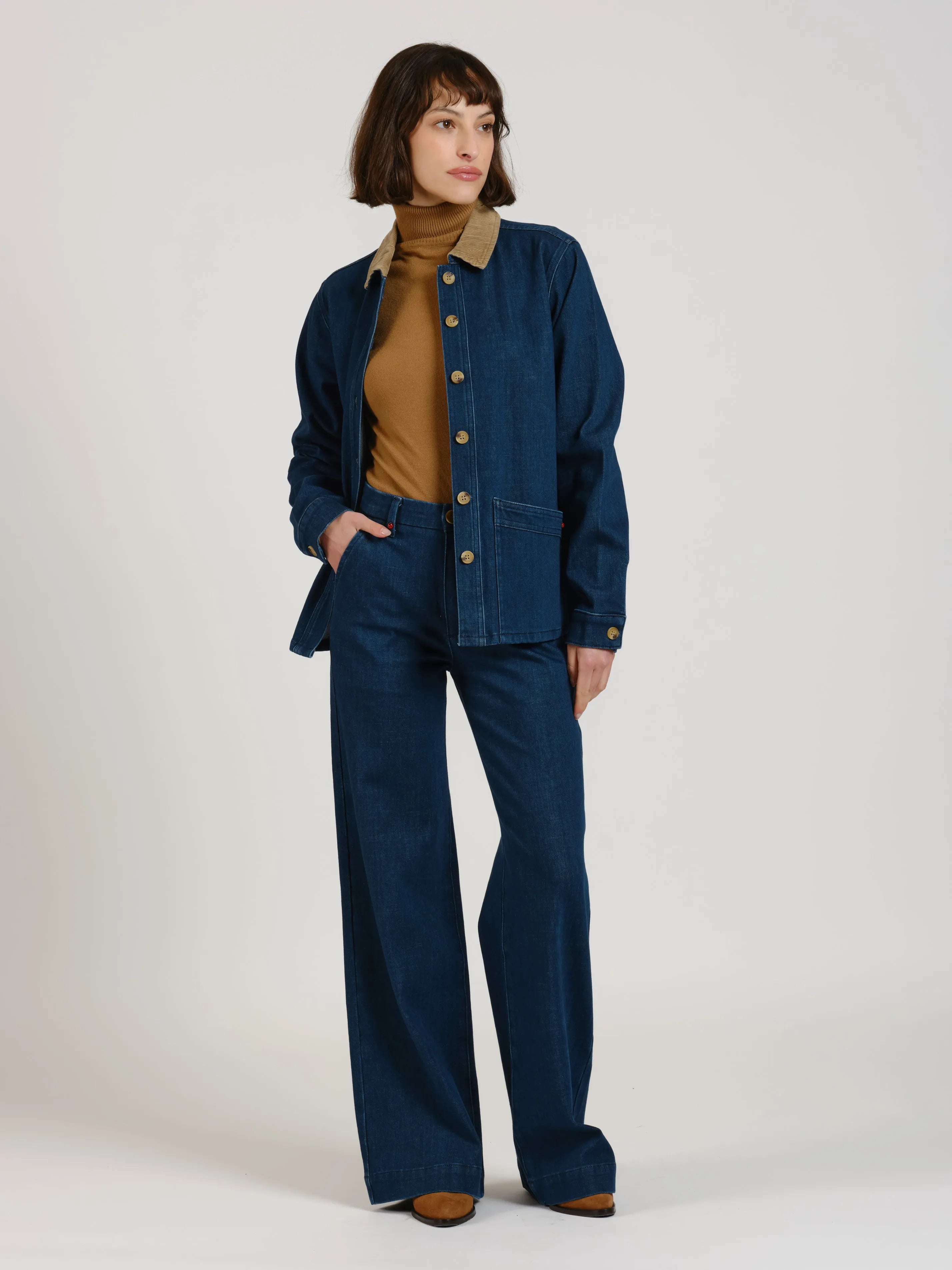 VIVIAN denim jacket with corduroy collar