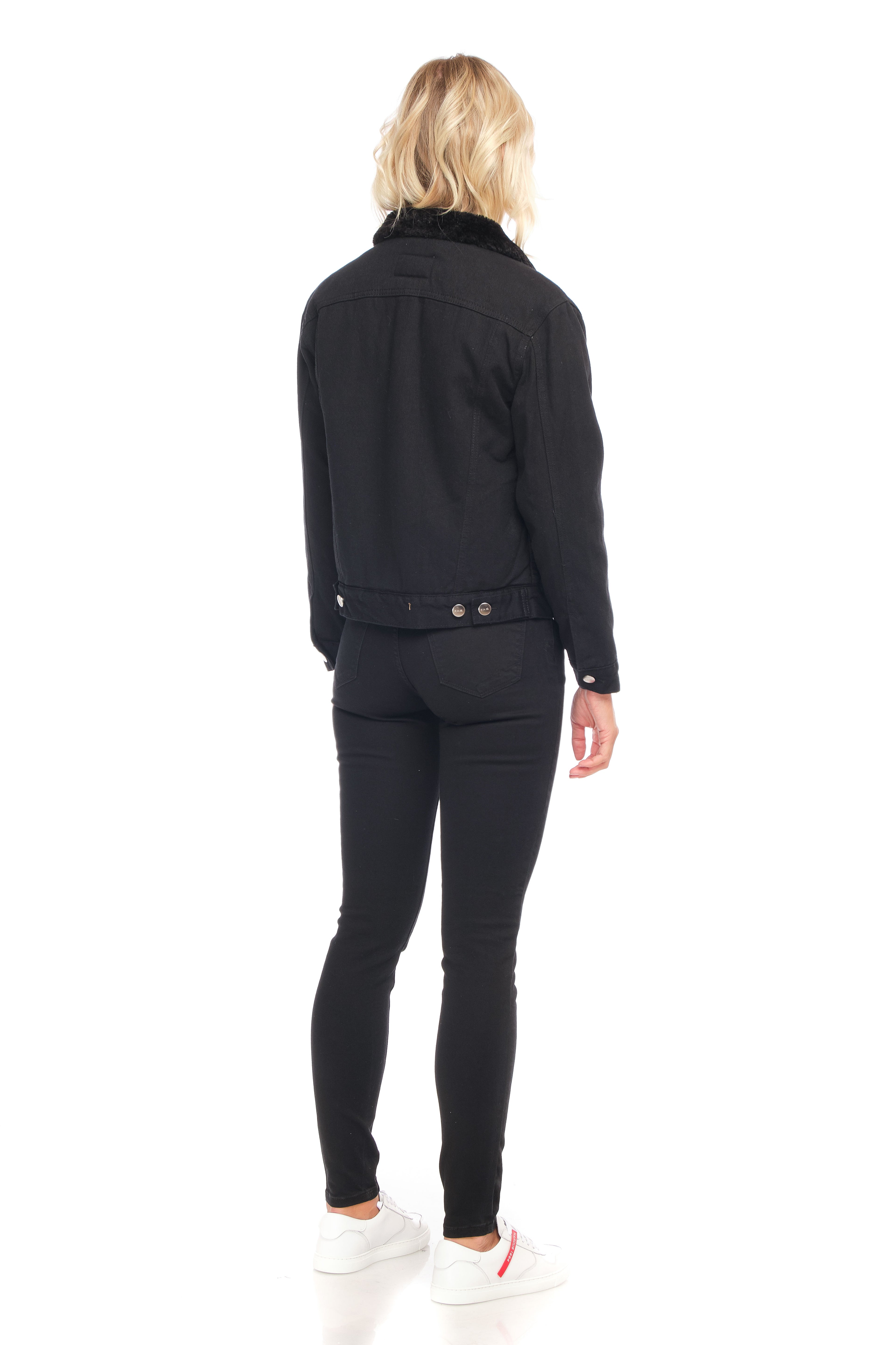 Veste en jean VIVI SHERPA BLACK femme, BLACK, taille XS, porté par Émilie (1m72) – photo 3
