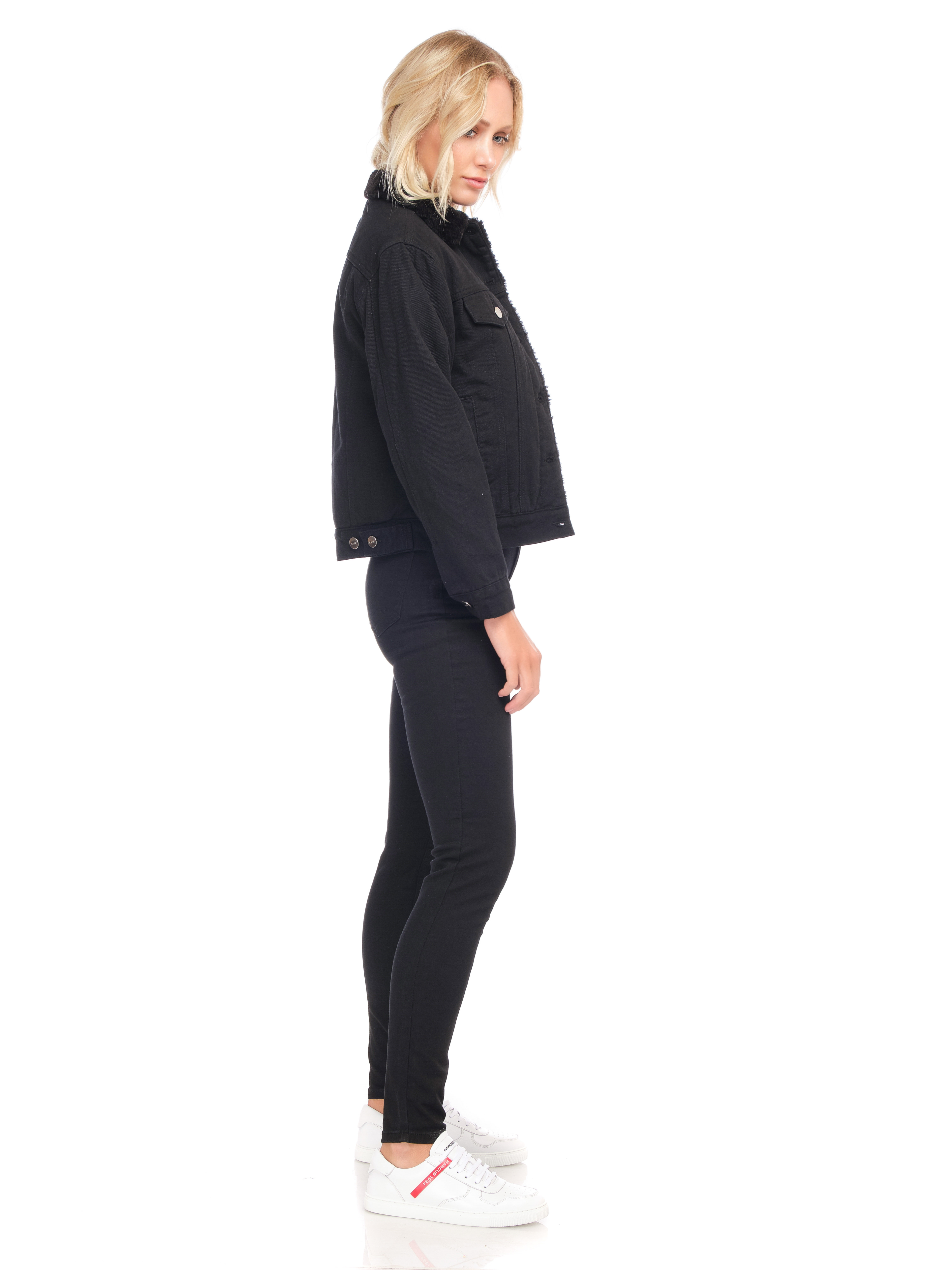 Veste en jean VIVI SHERPA BLACK femme, BLACK, taille XS, porté par Émilie (1m72) – photo 4