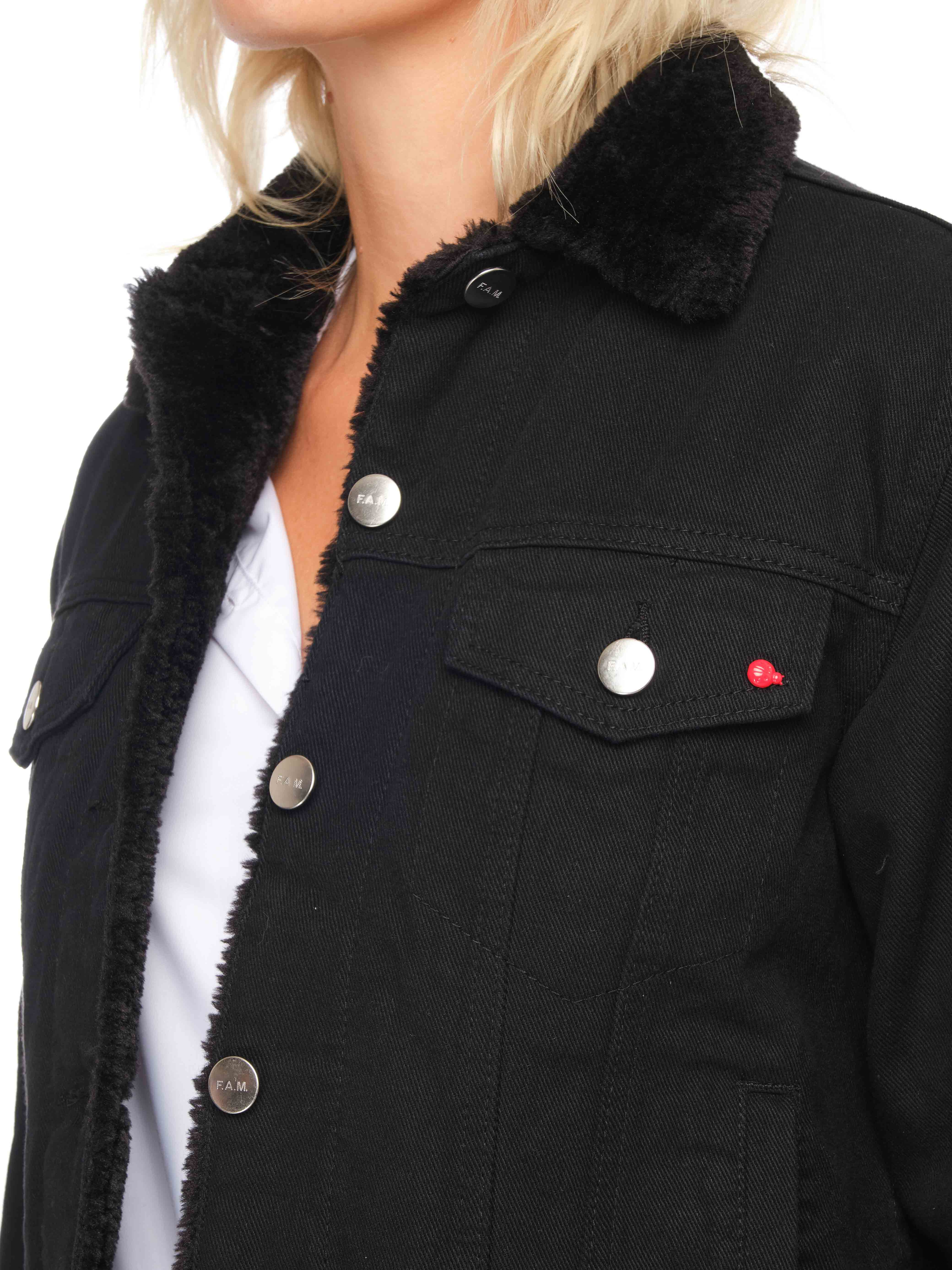 Veste en jean VIVI SHERPA BLACK femme, BLACK, taille XS, porté par Émilie (1m72) – photo 5
