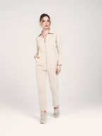 Combinaison manches longues en velours beige DAUPHINE femme, BEIGE, taille XS, porté par Priscilla (1m76) – photo 2