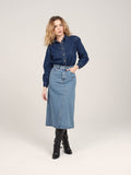 Jupe longue bleu ALIX en coton femme, BLUE, taille XS, porté par Priscilla (1m76) (FAM PARIS) – photo 1
