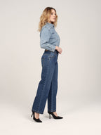 Jean court évasé ISA femme, STONE, taille 25, porté par Priscilla (1m76) – photo 3