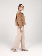 Pantalon évasé en velours beige FAUVE femme, BEIGE, taille XS, porté par Priscilla (1m76) – photo 3