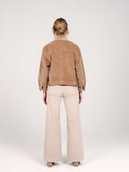 Pantalon évasé en velours beige FAUVE femme, BEIGE, taille XS, porté par Priscilla (1m76) – photo 4