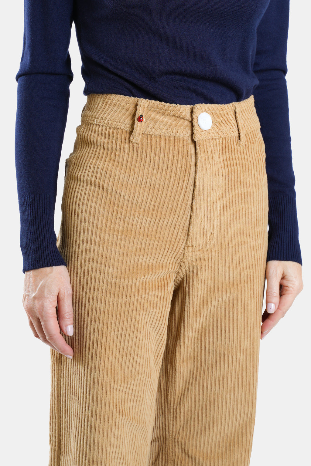 Pantalon évasé en velours camel FAUVE femme, CAMEL, taille XS, porté par Jessica (1m75) – photo 5